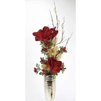 SZTUCZNY KWIAT 044647R - czerwony/szampanowy, Natur, tkanina/ceramika (27/80cm) - X-Mas