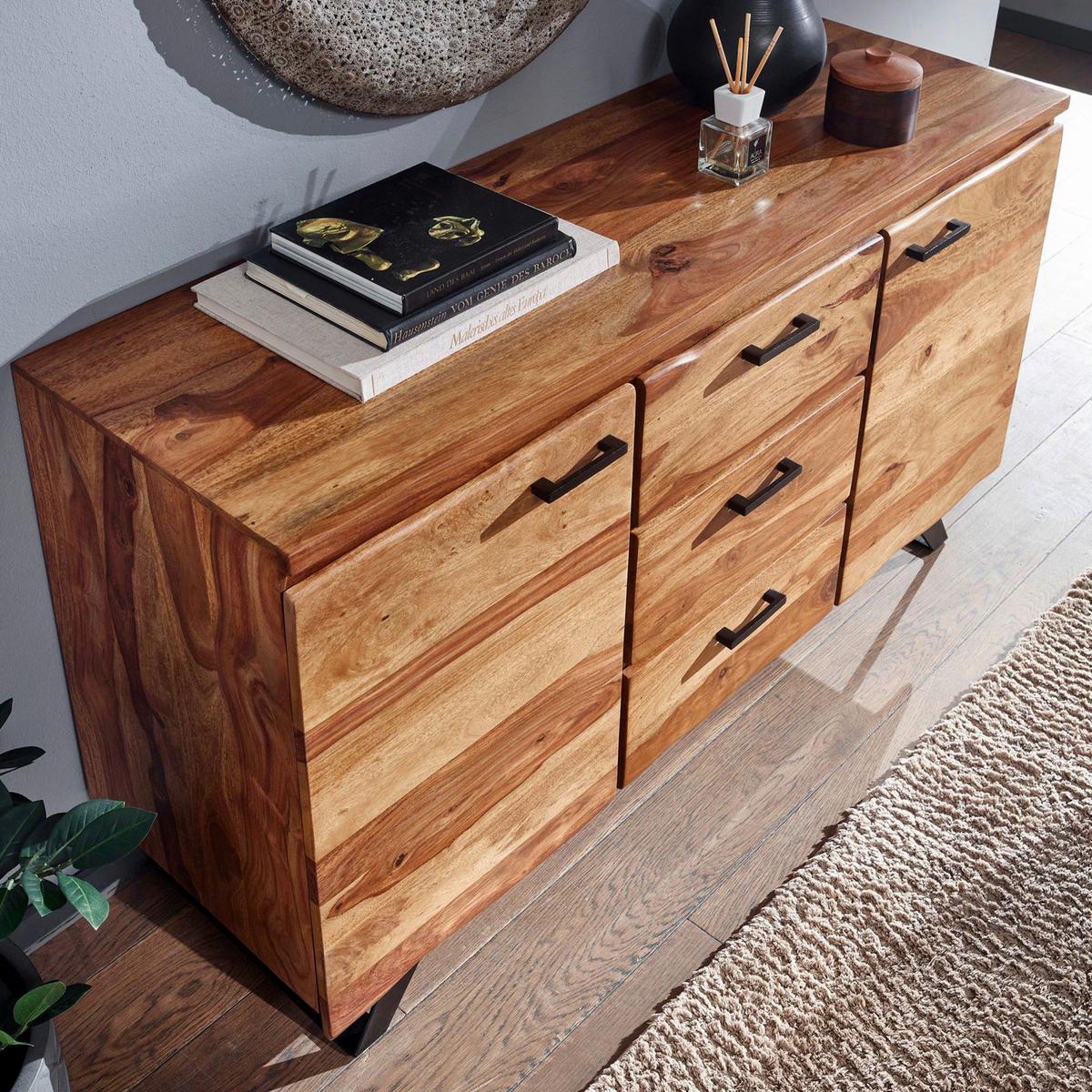 Komoda Wohnling, Pravi Les - črna/barve indijskega rožnega lesa, Design, kovina/les (145/82/45cm) - MID.YOU