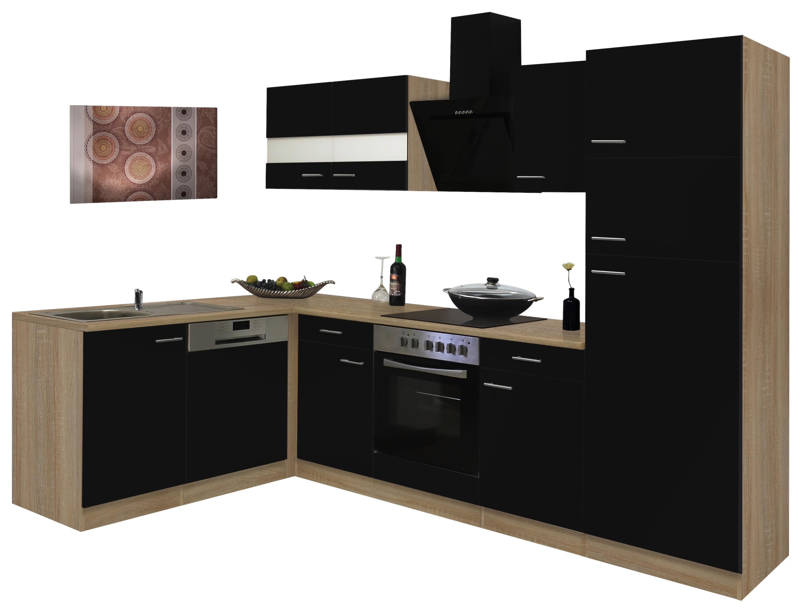 Eckküche ECONOMY L 280 in Schwarz und Eichefarbe online kaufen mömax