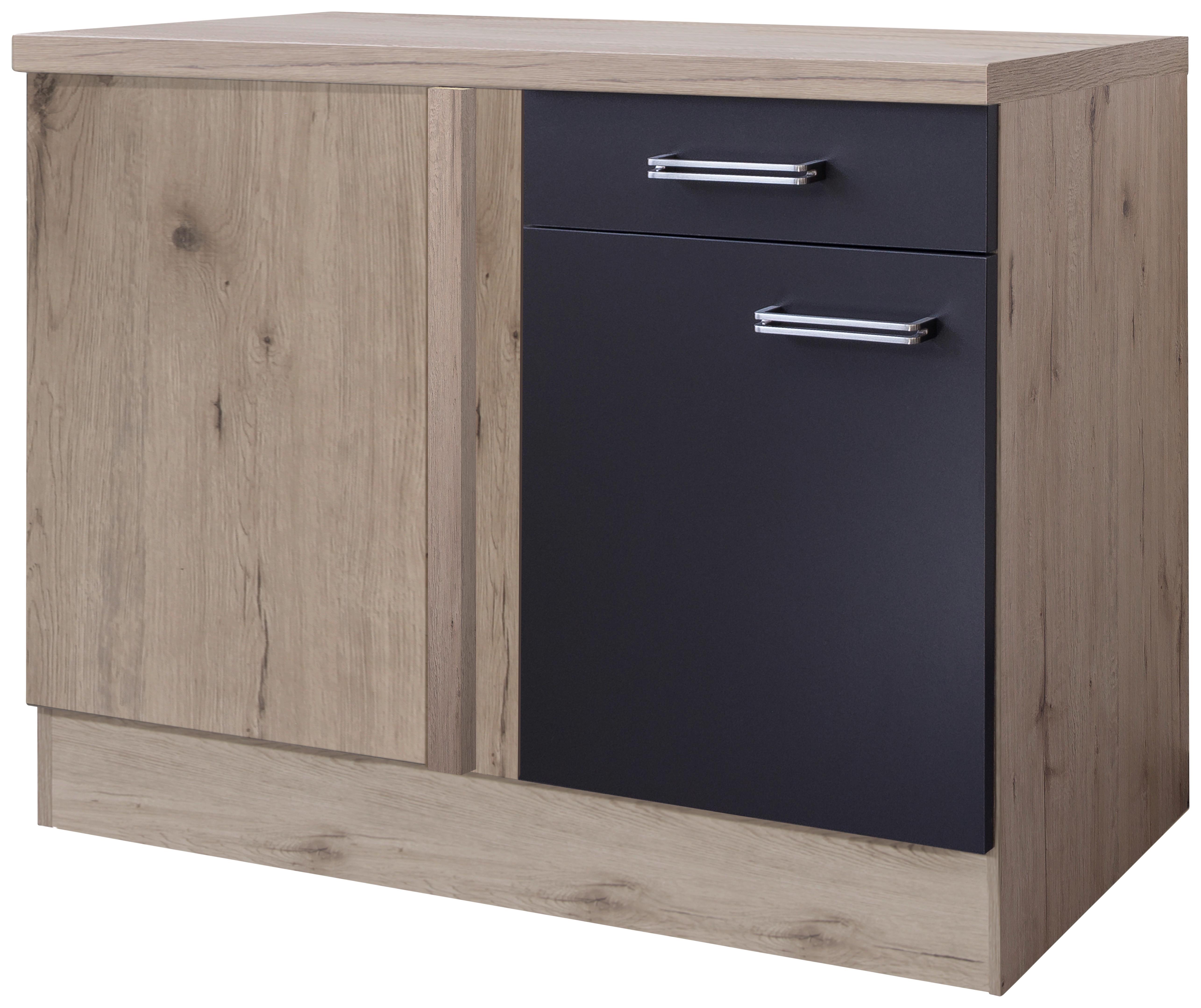 Eckunterschrank Anthrazit/Eiche - Edelstahlfarben/Eichefarben, MODERN, Holzwerkstoff/Metall (110/86/60cm) - FlexWell