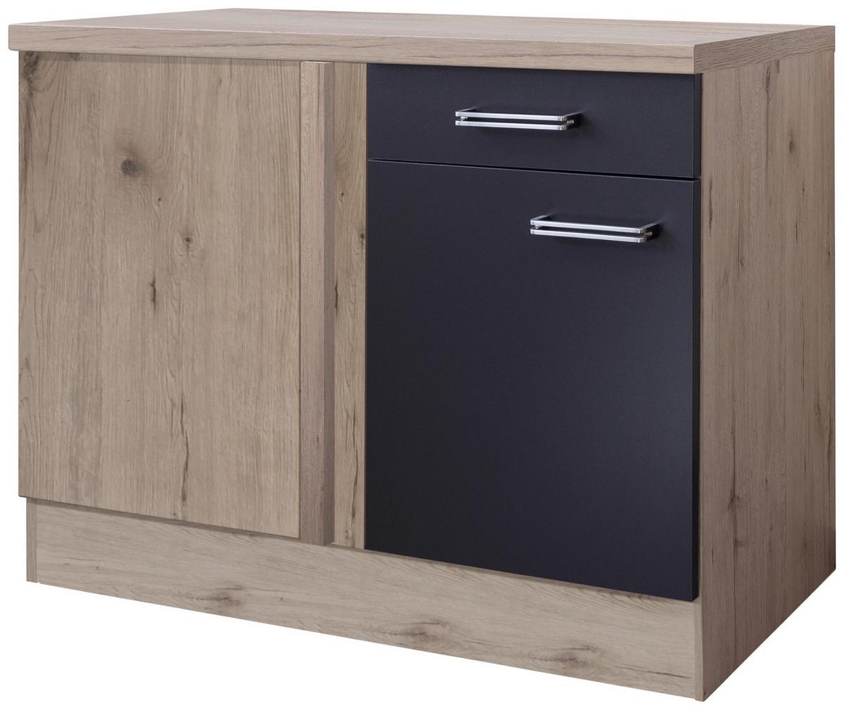 Eckunterschrank Anthrazit/Eiche - Edelstahlfarben/Eichefarben, MODERN, Holzwerkstoff/Metall (110/86/60cm) - FlexWell