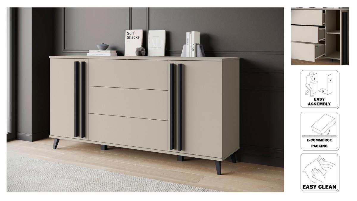 Komoda Helsinki, Bež - črna/bež, Trend, umetna masa/leseni material (150/77,8/39,5cm)