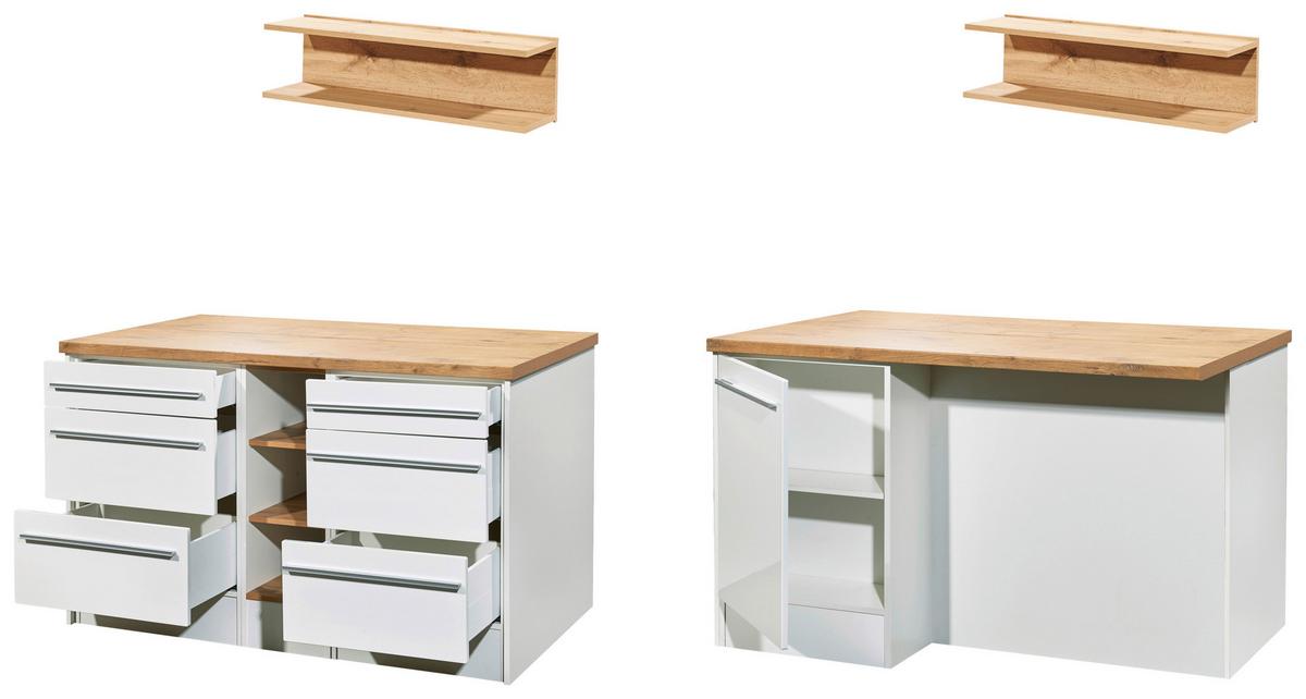 Kücheninsel Grabriel ca. 150x91x90 Weiß Hochglanz - Wildeiche/Edelstahlfarben, Design, Holzwerkstoff/Kunststoff (150/91/90cm) - Respekta