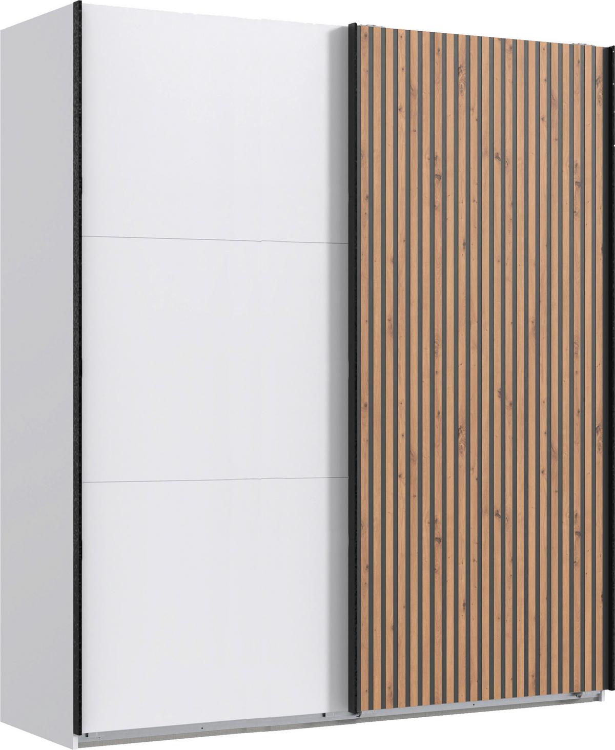 DULAP USI CULISANTE ANDORRA - alb/culoare lemn stejar, Konventionell, material pe bază de lemn (200/218/65cm) - Premium Living