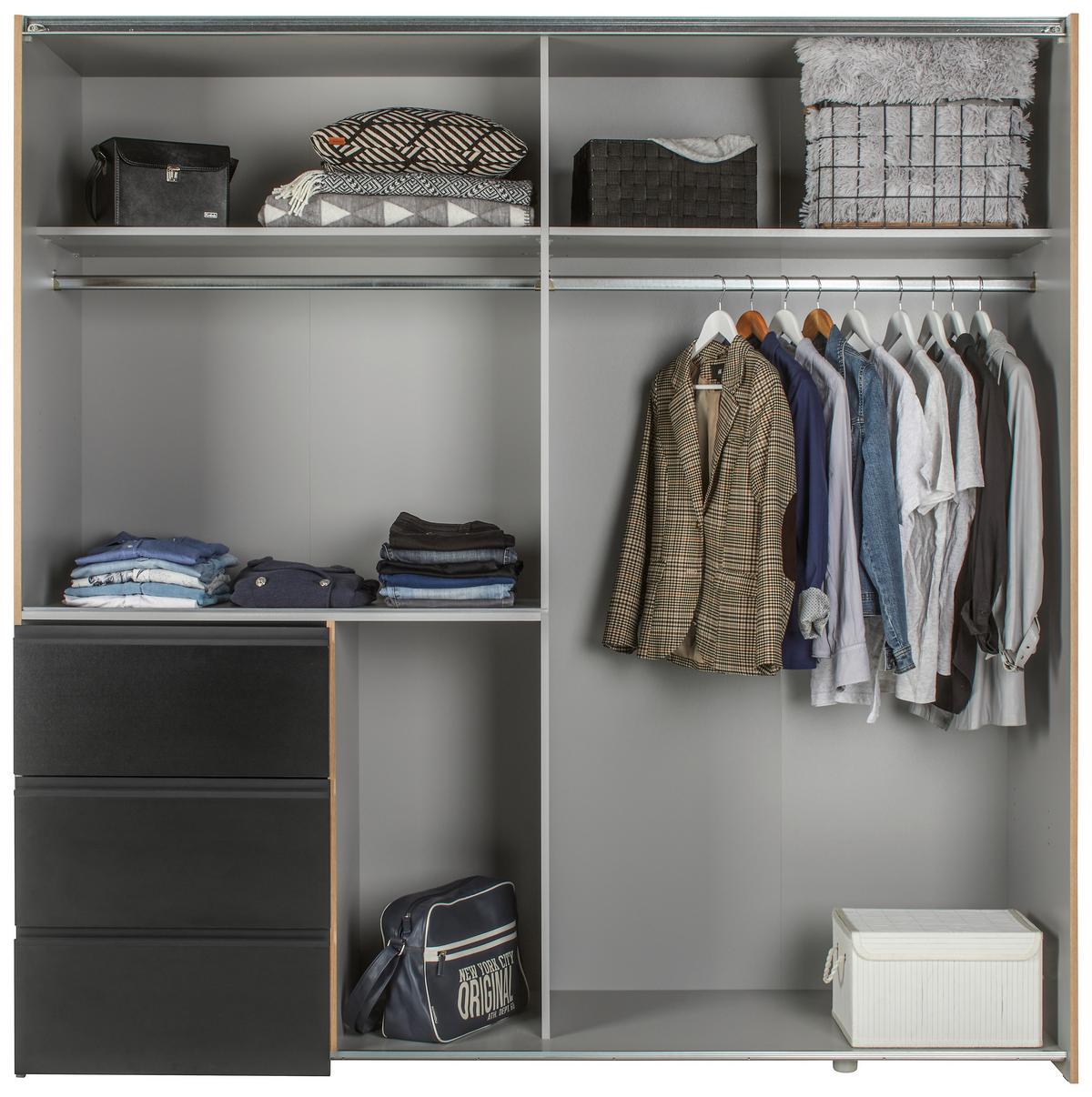 Schwebetürenschrank Racer Schwarz ca. 200,1x200,5x61,2cm - Eichefarben/Schwarz, KONVENTIONELL, Holzwerkstoff/Kunststoff (200,1/200,5/61,2cm) - Mömax