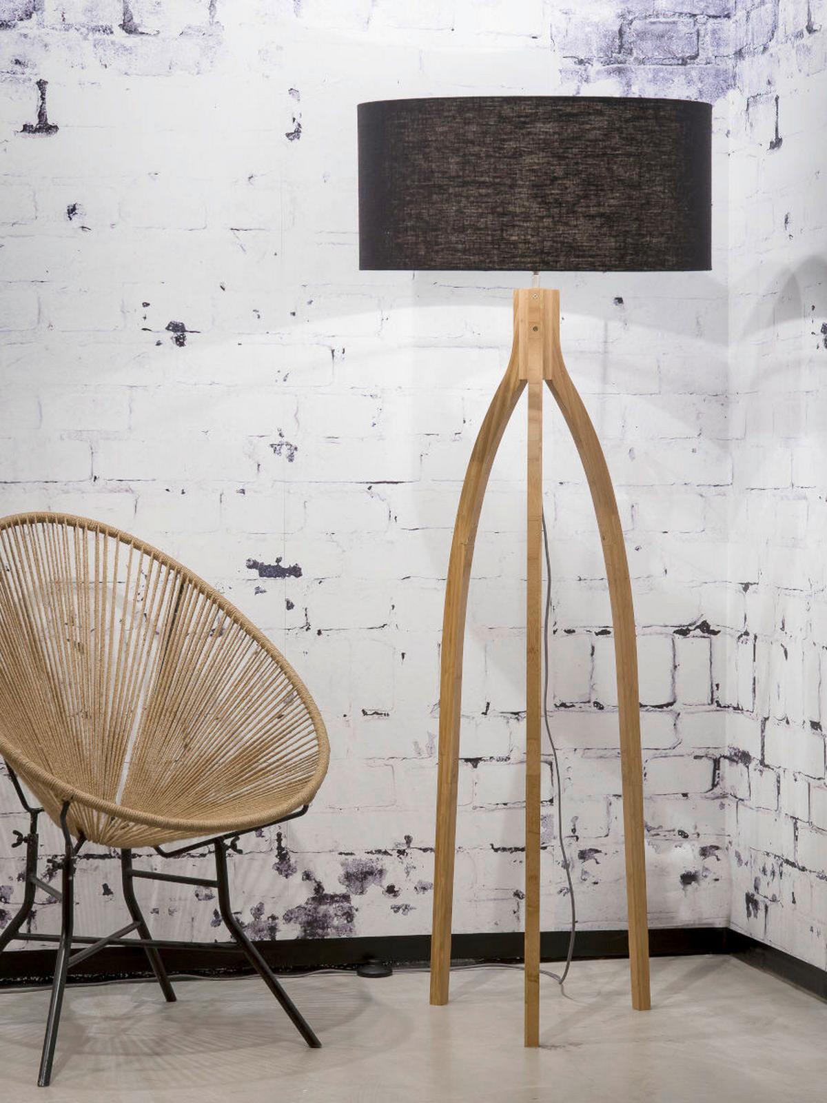 Stoječa Svetilka Anna, Črna, Bambus - črna/naravne barve, Trend, tekstil/les (60/160cm) - Good & Mojo