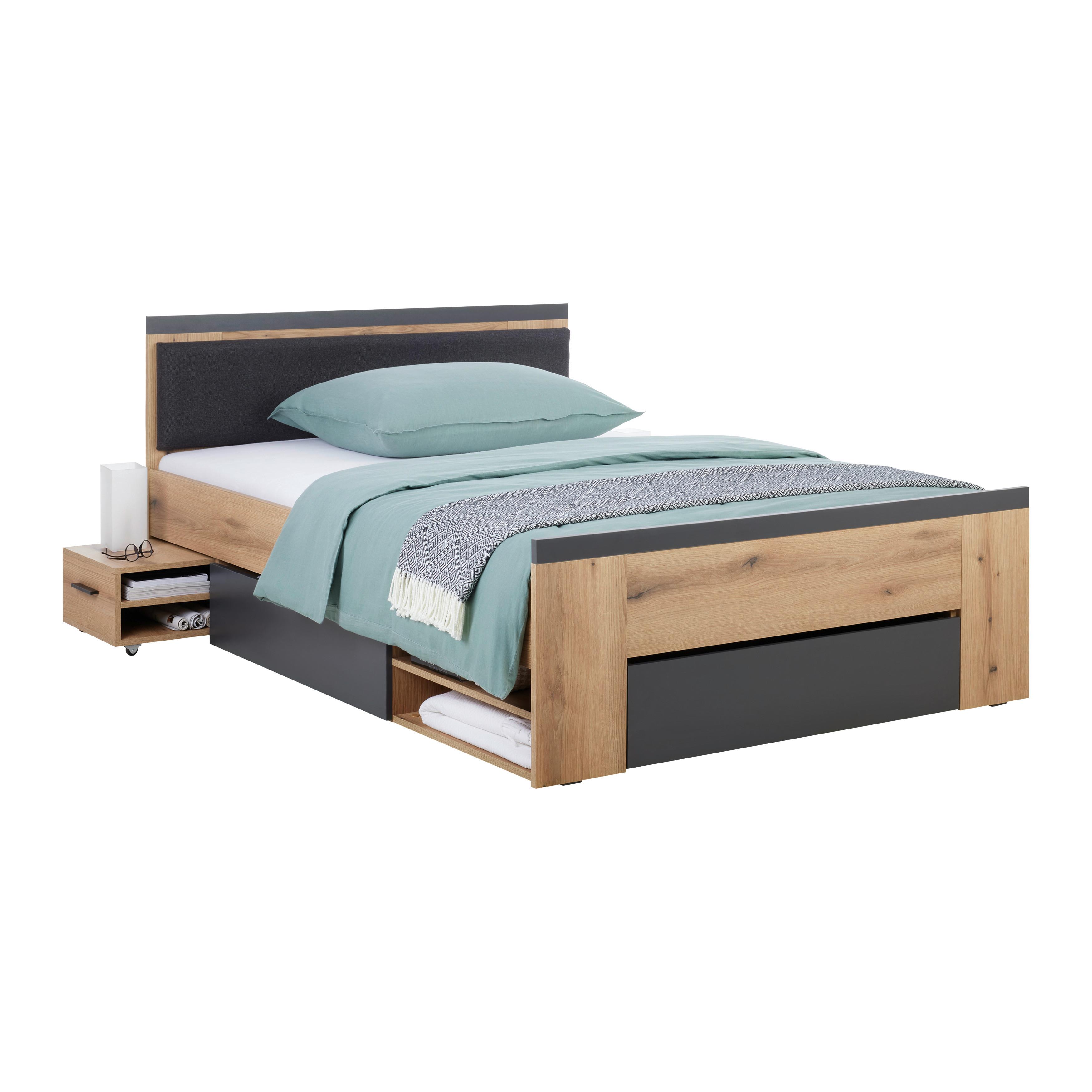Bett Cadix Anthrazit/Eichefarben - Eichefarben/Anthrazit, KONVENTIONELL, Holzwerkstoff (140/200cm) - Mömax