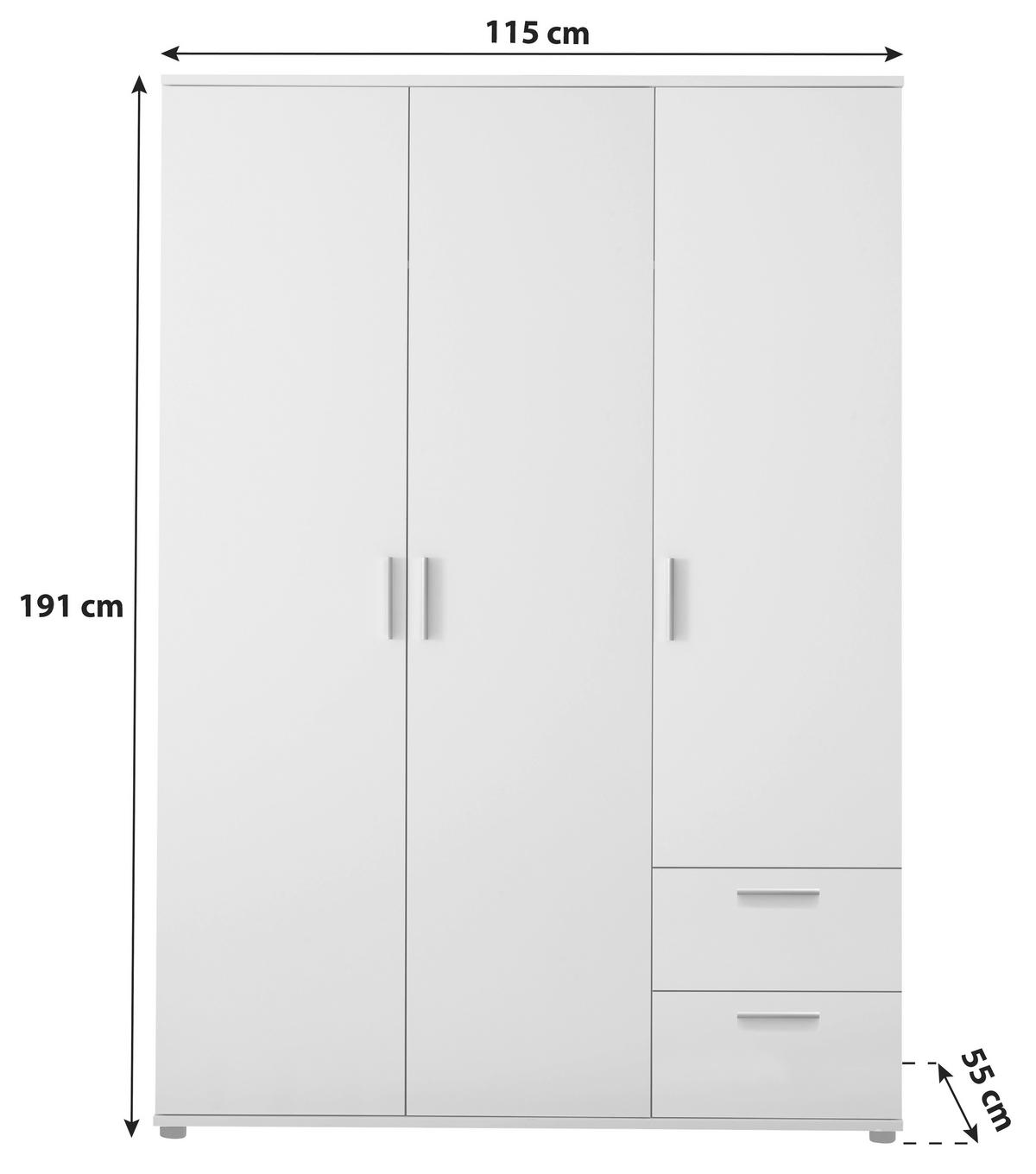 Otroška Garderobna Omara Bibo, Bela - srebrne barve/bela, Konvencionalno, umetna masa/leseni material (115/191/55cm) - MID.YOU