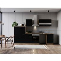 Küchenblock Merle m. Geräten Schwarz - Edelstahlfarben/Eichefarben, Basics, Glas/Holzwerkstoff (310cm) - Respekta