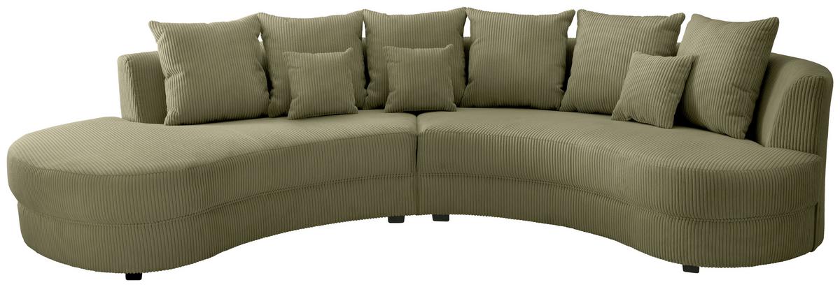 Wohnlandschaft Limoncello m. Hocker ca. 300x160cm Olivgrün - Schwarz/Olivgrün, Design, Kunststoff/Textil (300/160cm) - Livetastic