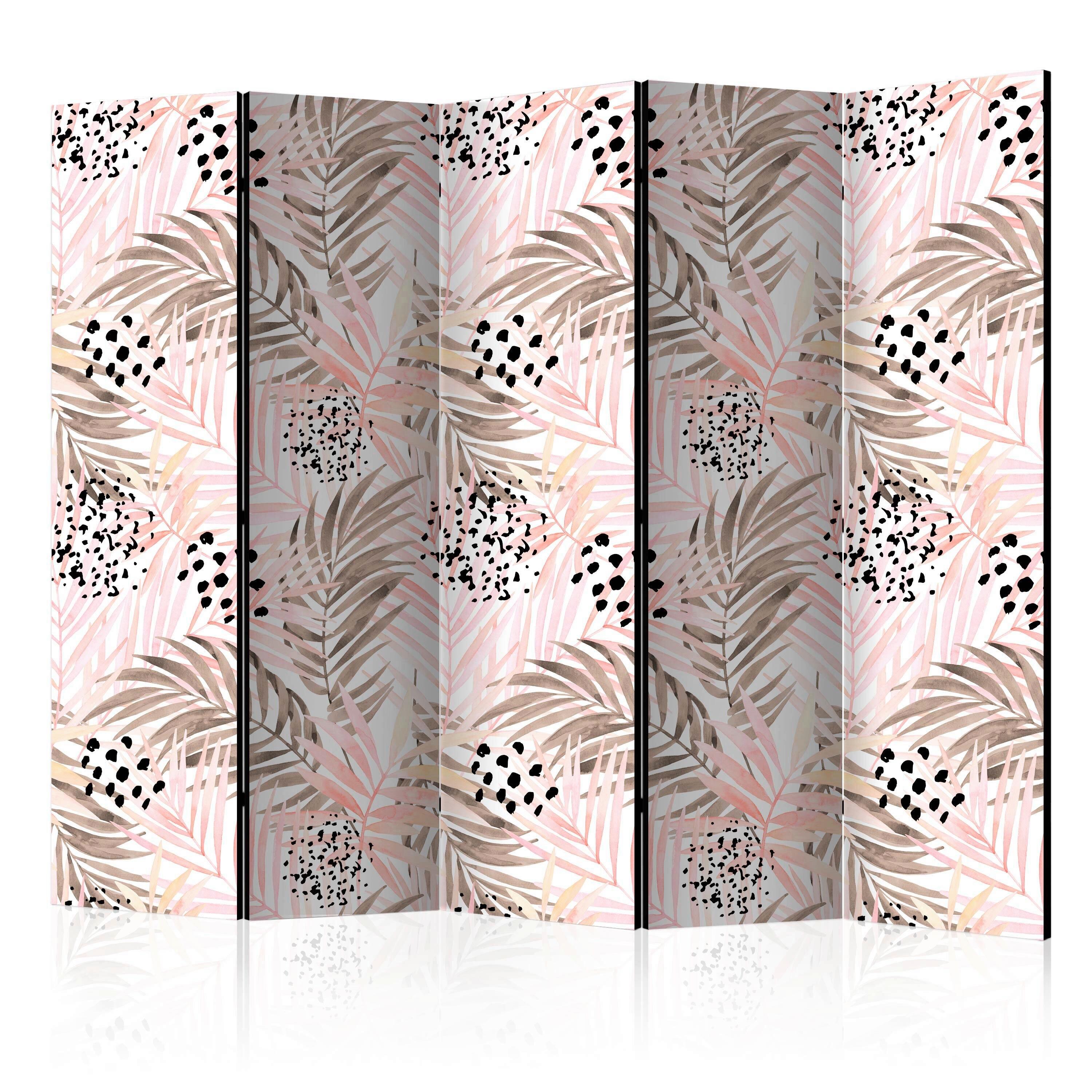 Paravan Pink Palm Leaves I, 5-Delni, Dvostranski - pink/bela, Basics, tekstil/les (225/172/3cm) - artgeist