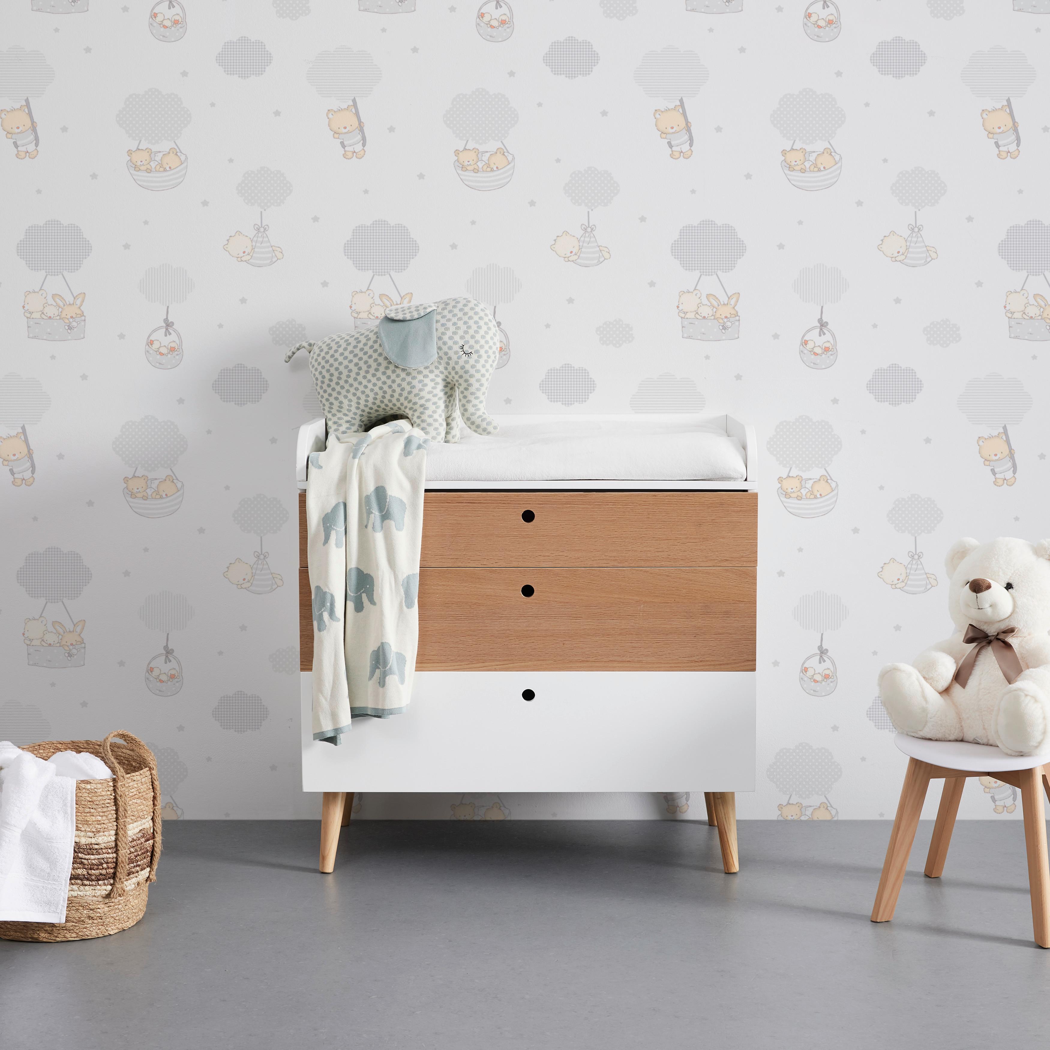 KOMODA Z PRZEWIJAKIEM POPPY - kolor naturalny/biały, Modern, materiał drewnopochodny/drewno (85/86/45cm) - Bessagi Kids