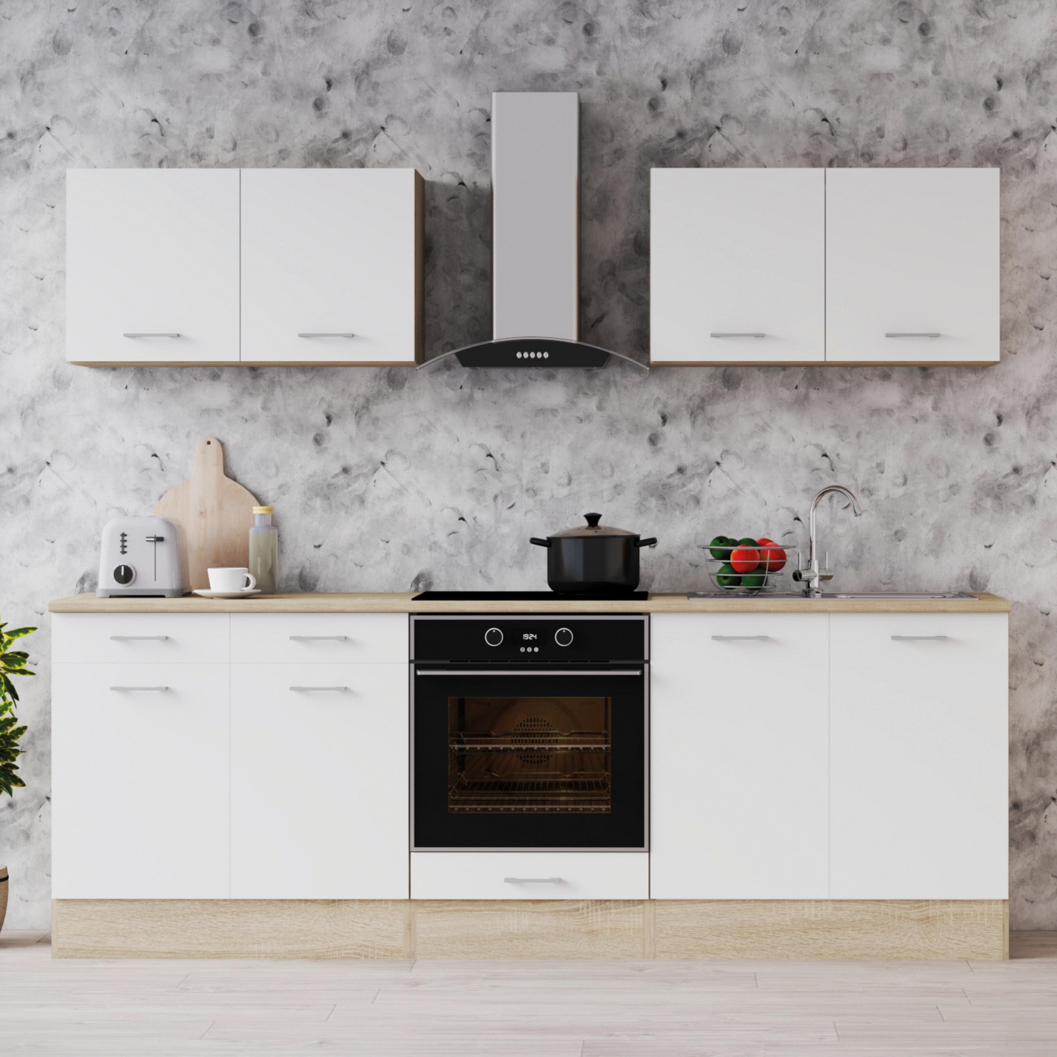 Konyhablokk Omega - Sonoma tölgy/fehér, Konventionell, faalapú anyag (240/204/60cm) - Best Price