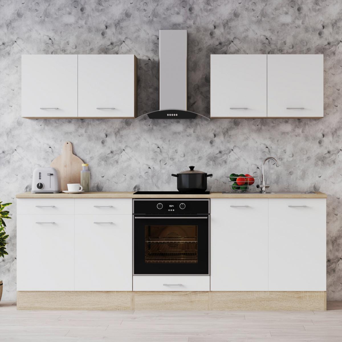 Konyhablokk Omega - Sonoma tölgy/fehér, Konventionell, faalapú anyag (240/204/60cm) - Best Price