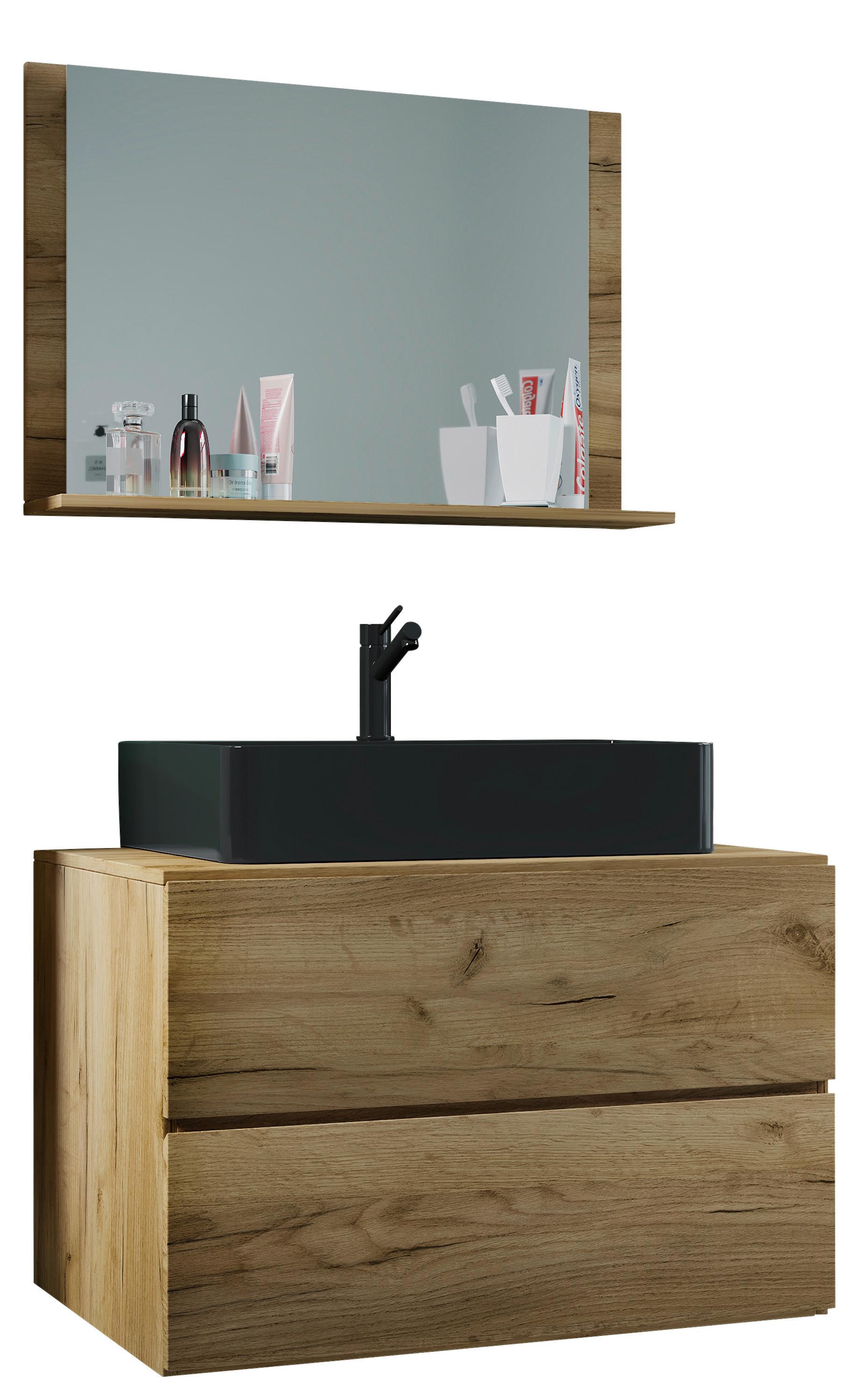 Kopalnica Lendas M, Medeni Hrast - črna/medeni hrast, Moderno, steklo/leseni material (81cm) - MID.YOU