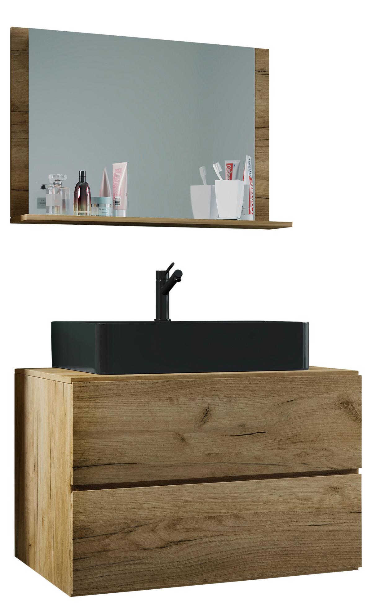 BADEZIMMER LENDAS BL M - Honigeiche/Schwarz, Modern, Glas/Keramik (81cm) - MID.YOU
