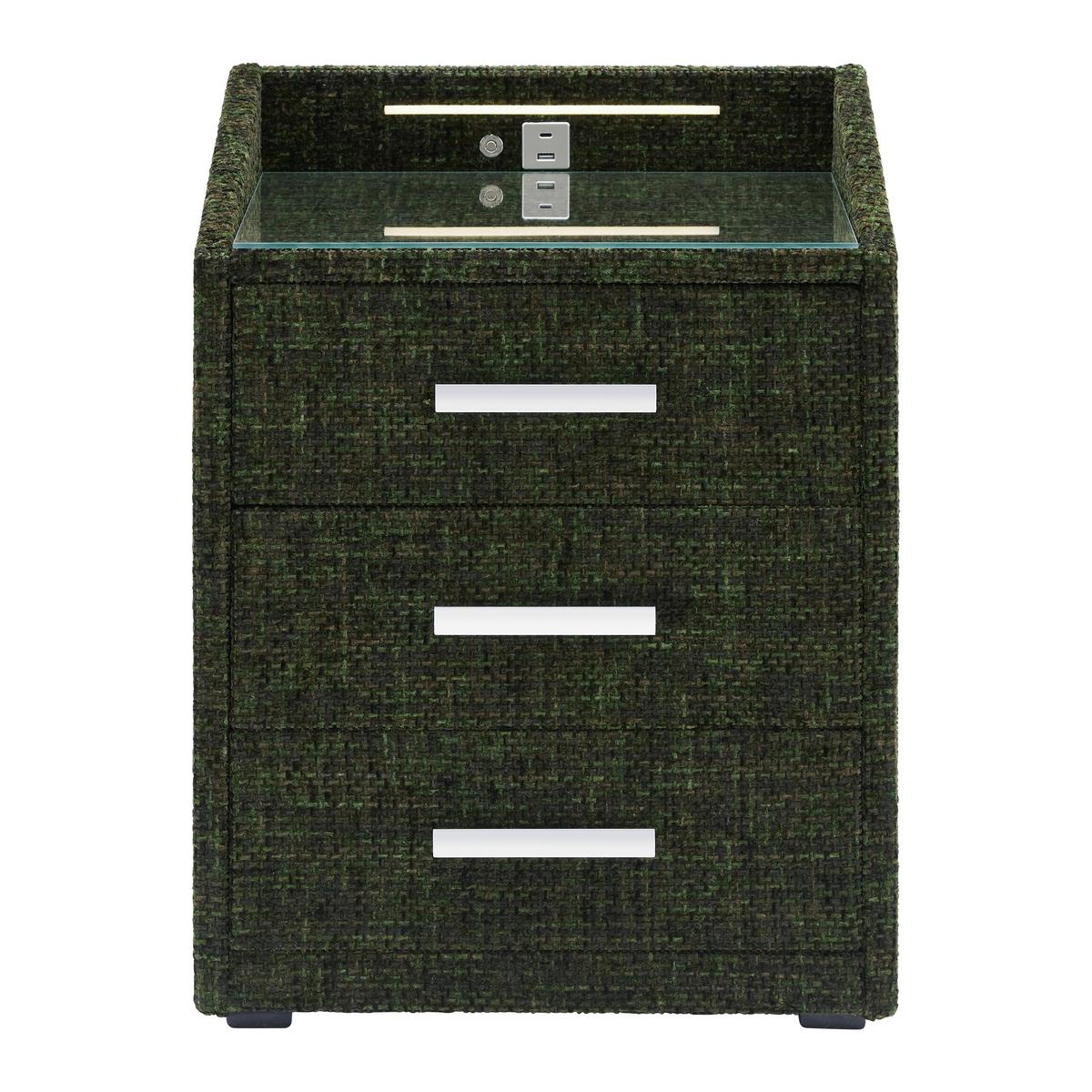 Nachtkästchen Moon Grün mit USB- und Typ C-Anschluss - Silberfarben/Schwarz, KONVENTIONELL, Holzwerkstoff/Kunststoff (47/61/46cm) - Premium Living