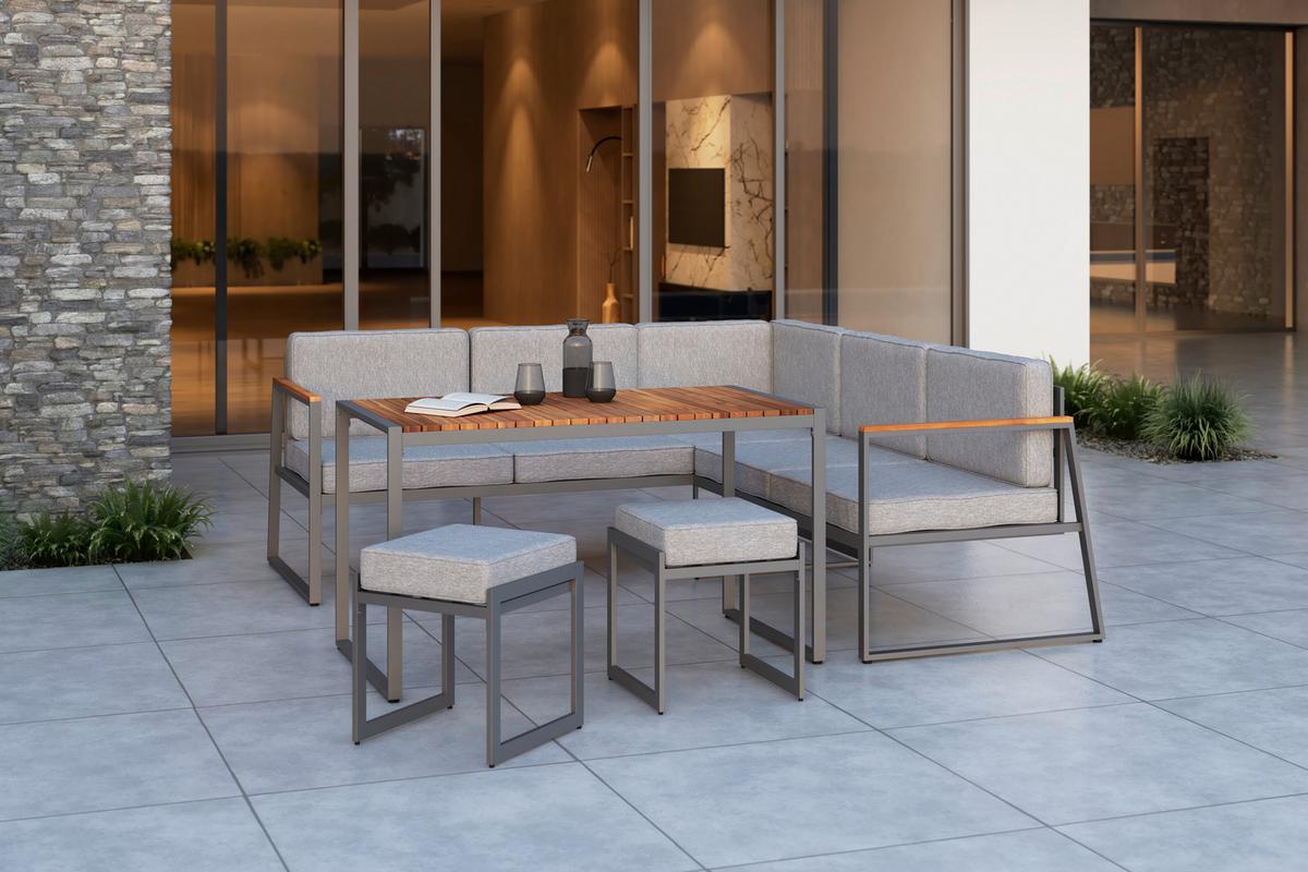 Lounge Garnitura Luzern, Siva, Akacija, 5-Delno - siva/naravne barve, Moderno, kovina/tekstil (190/190cm) - Beldano