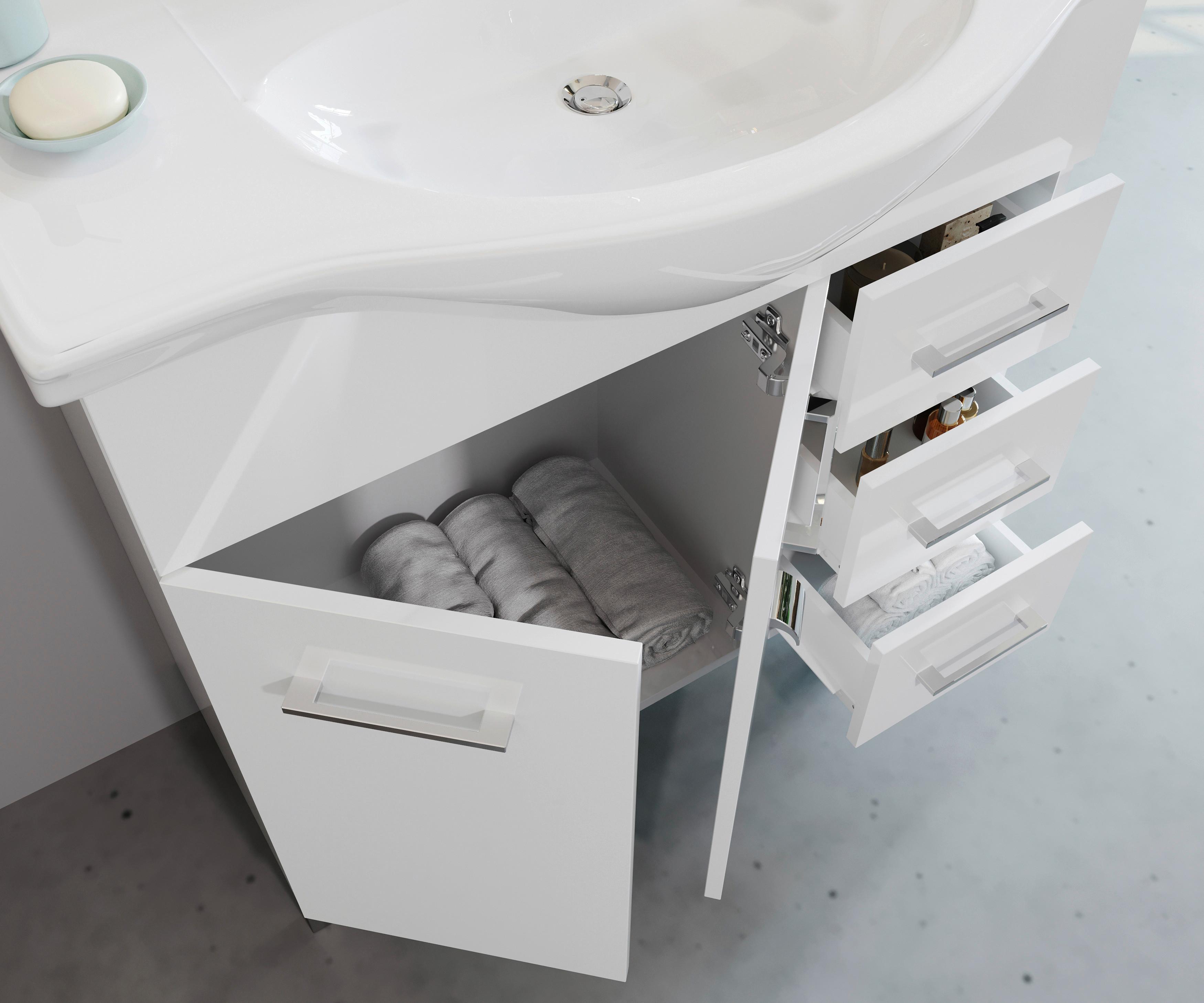 Fürdőszobablokk Smart 85 - króm/fehér, Modern, faalapú anyag/kerámia (86/193/50,5cm)