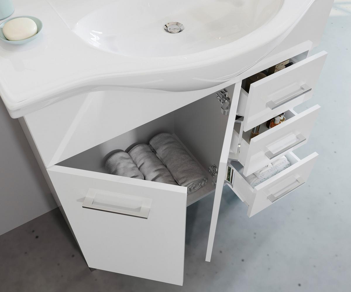 Fürdőszobablokk Smart 85 - krómszínű/fehér, Modern, faalapú anyag/kerámia (86/193/50,5cm)