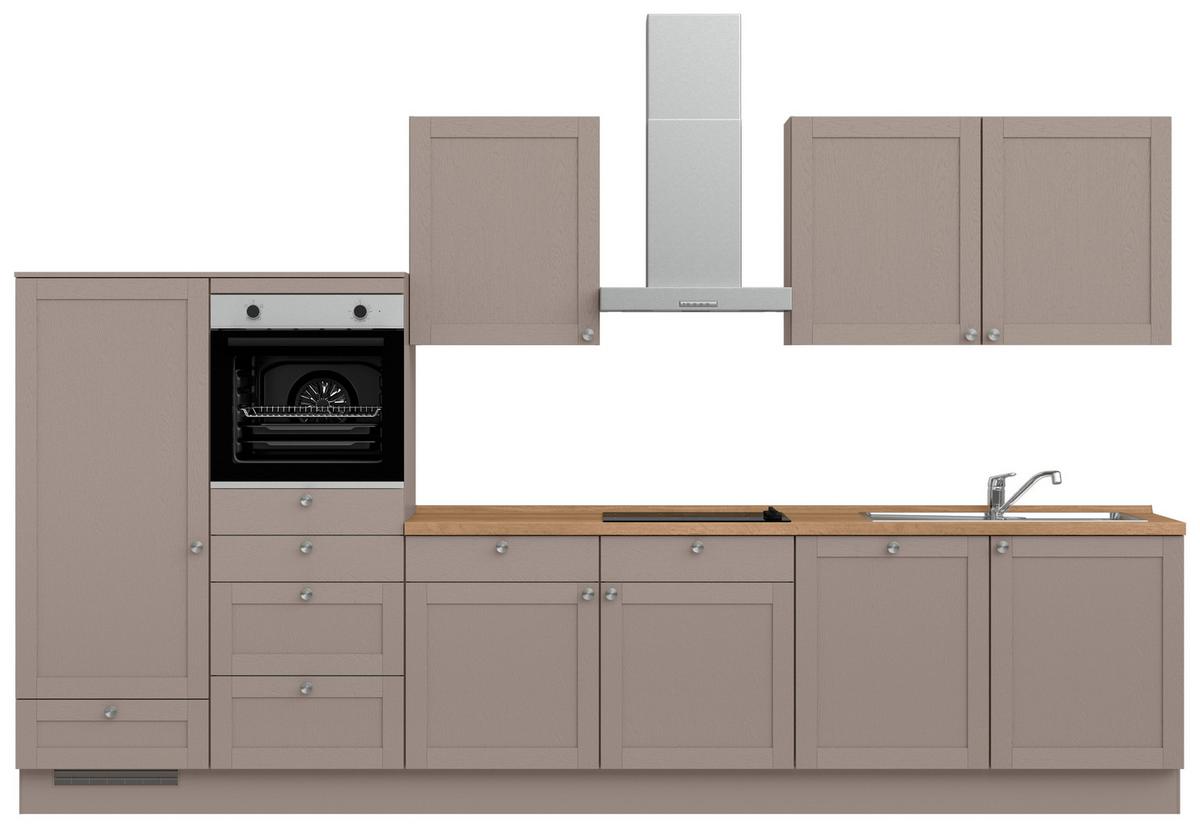 Küchenleerblock Frame Low o. Geräte Beigebraun - Edelstahlfarben/Eichefarben, MODERN, Holzwerkstoff/Metall (360cm) - Nobilia