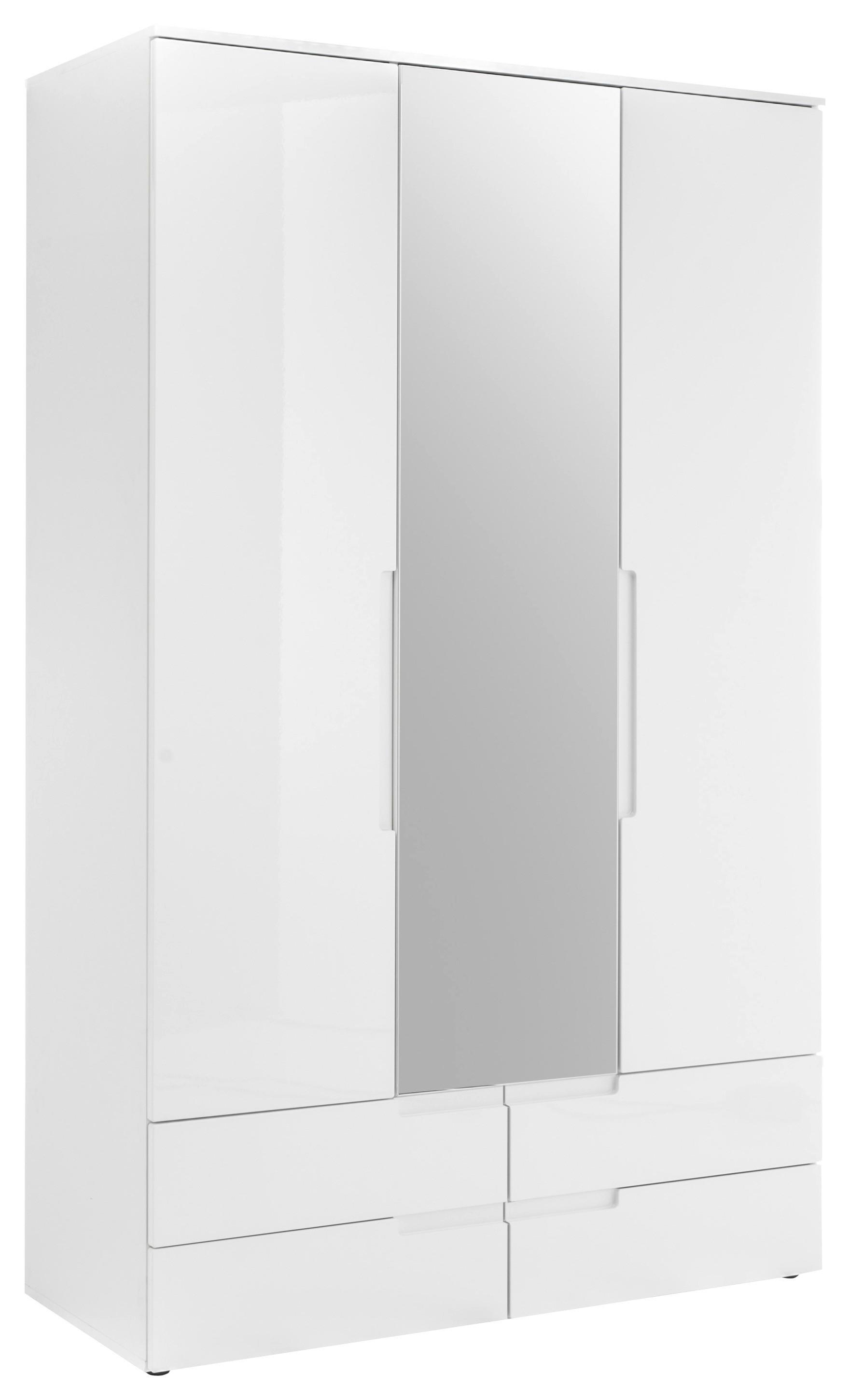 Nyílóajtós Szekrény Tükörrel Fun - Magasfényű fehér/Fehér, konvencionális, Faalapú anyag/Üveg (126/208/57cm) - Modern Living