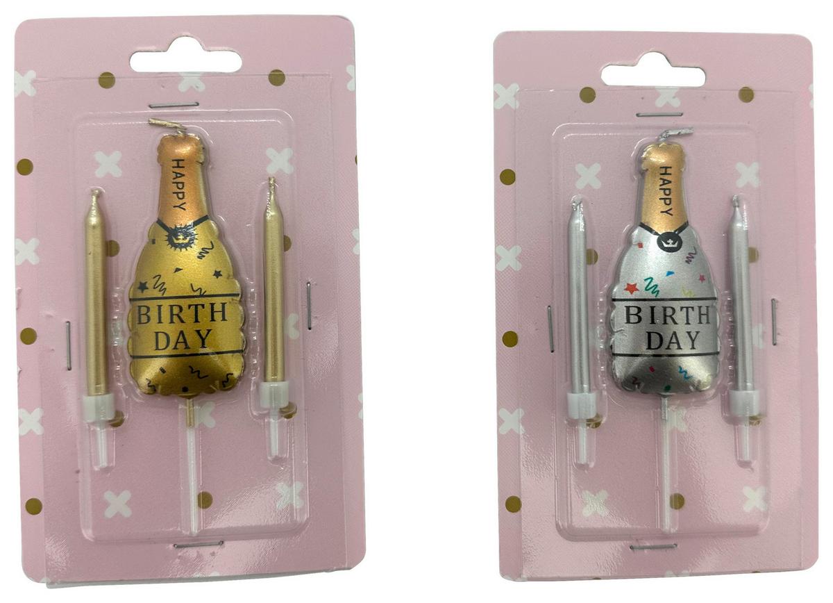 Stabkerzenset Happy New Year diverse Farben - Silberfarben/Goldfarben, KONVENTIONELL (0,05/0,05/0,6cm) - Mömax