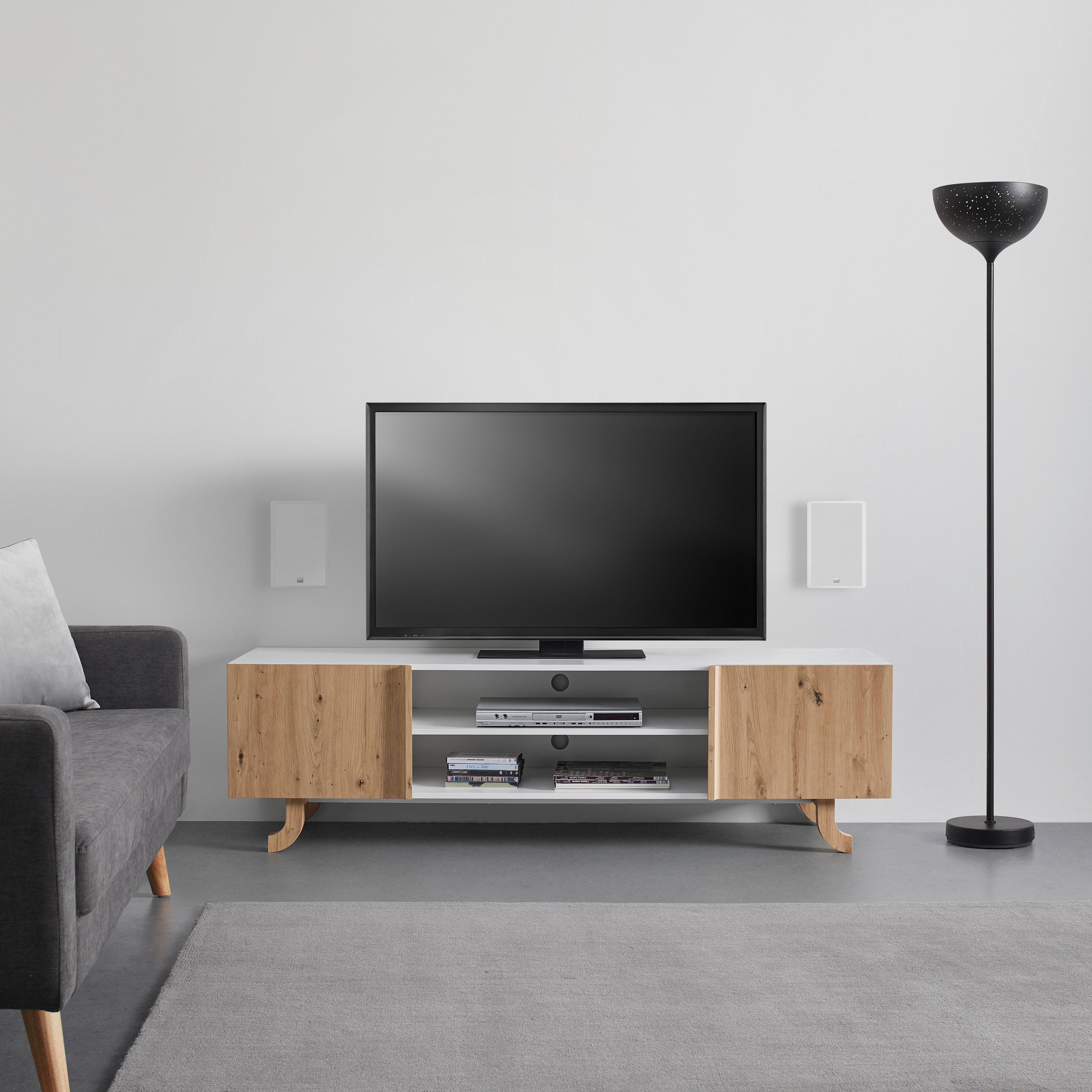 TV-Element "Vira", Massiv, weiß/kieferfarben - Weiß/Kieferfarben, MODERN, Holz (172/43/50cm) - Bessagi Home