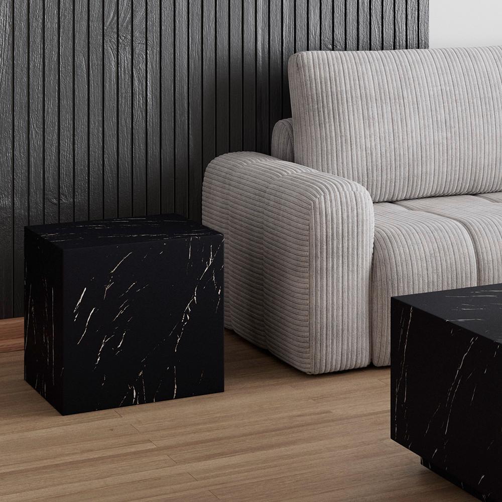 Couchtisch Ezra Marmor- Optik Schwarz - Schwarz, MODERN, Holzwerkstoff (40/45,5/40cm) - Bessagi Home