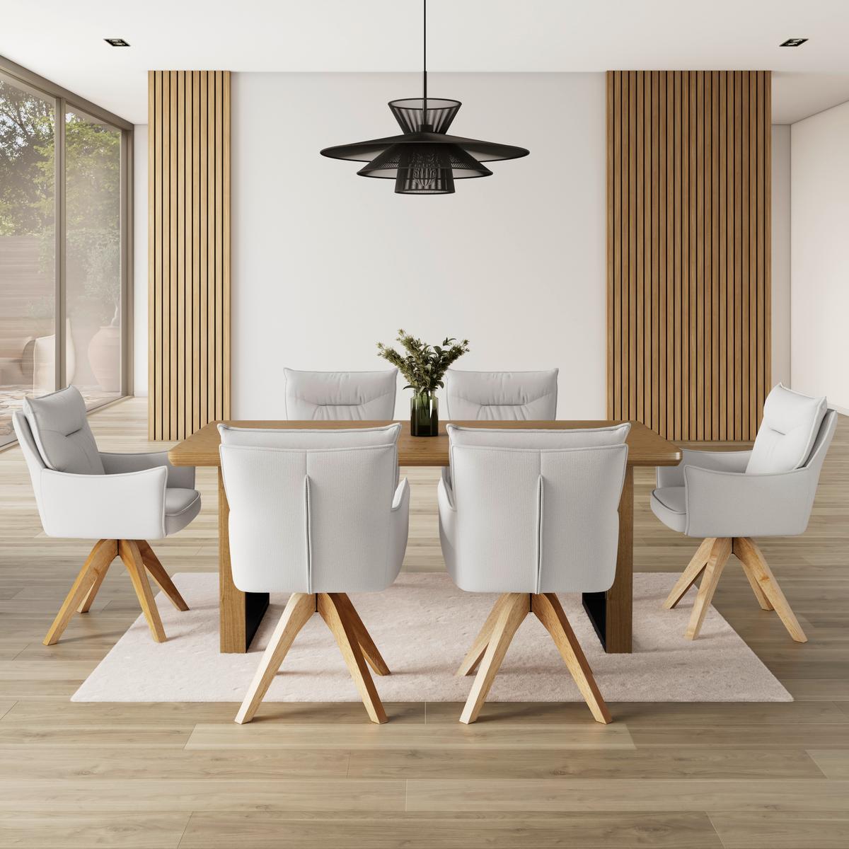 Armlehnstuhl Lorelei Hellgrau Webstoff Drehbar Gepolstert - Hellgrau/Naturfarben, MODERN, Holz/Textil (58/87/63cm) - Bessagi Home