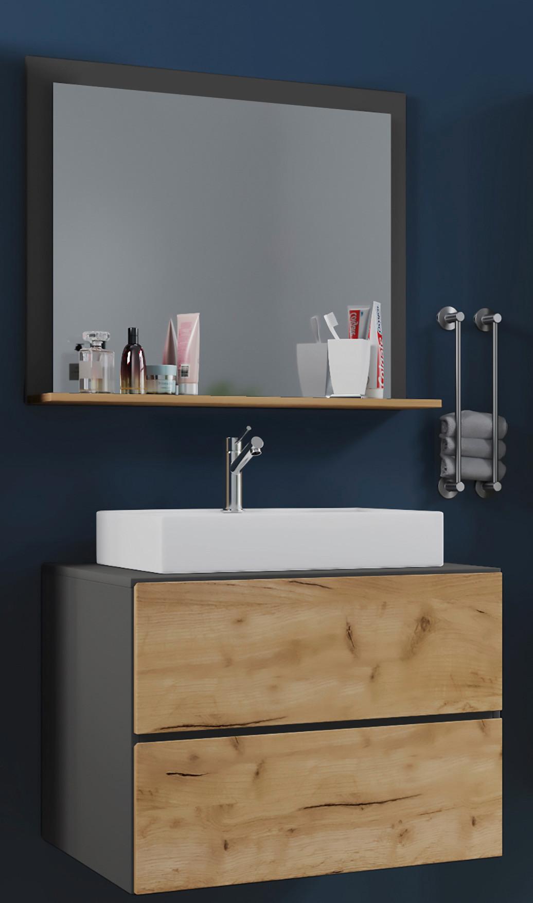 Badezimmer Lendas 3-tlg. ca. 60 cm Anthrazit/Honigeiche - Honigeiche/Anthrazit, MODERN, Glas/Keramik (60cm) - MID.YOU