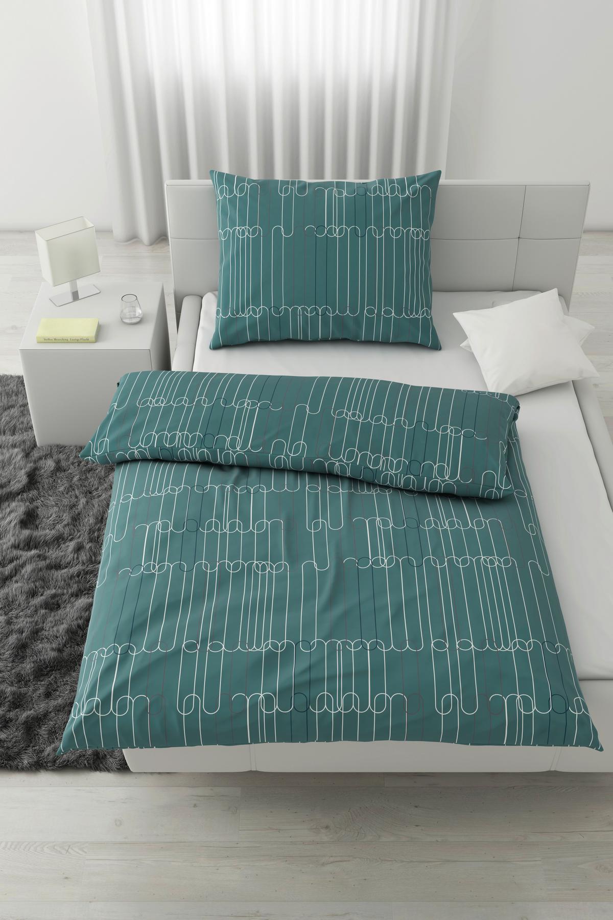 BETTWÄSCHESET CHAINS - Weiss/Petrol, Konventionell, Textil (160/210cm) - Modern Living