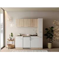 Küchenblock Ingrid m. Geräten Weiß - Eichefarben/Alufarben, Design, Holzwerkstoff/Kunststoff (180cm) - Respekta