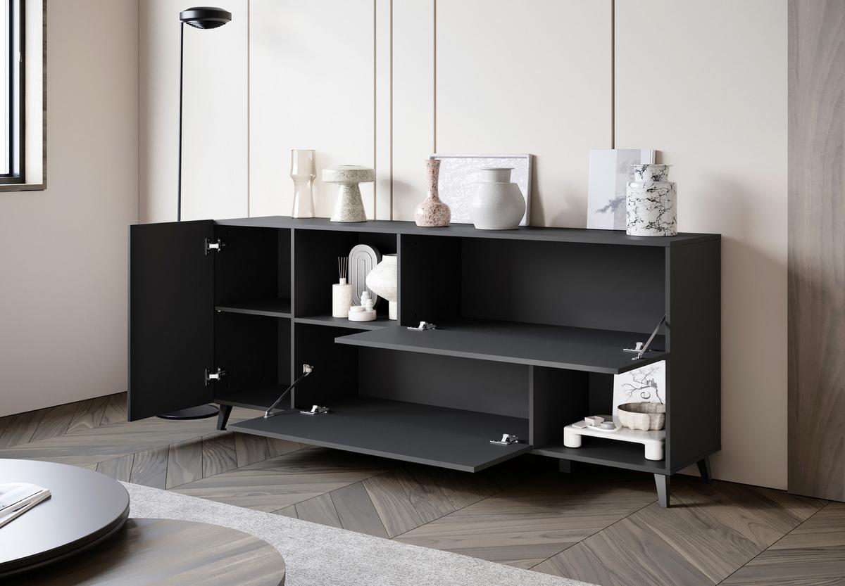 Comodă cu uși PHUKET - negru, Design, material pe bază de lemn (180/76/39cm) - P & B
