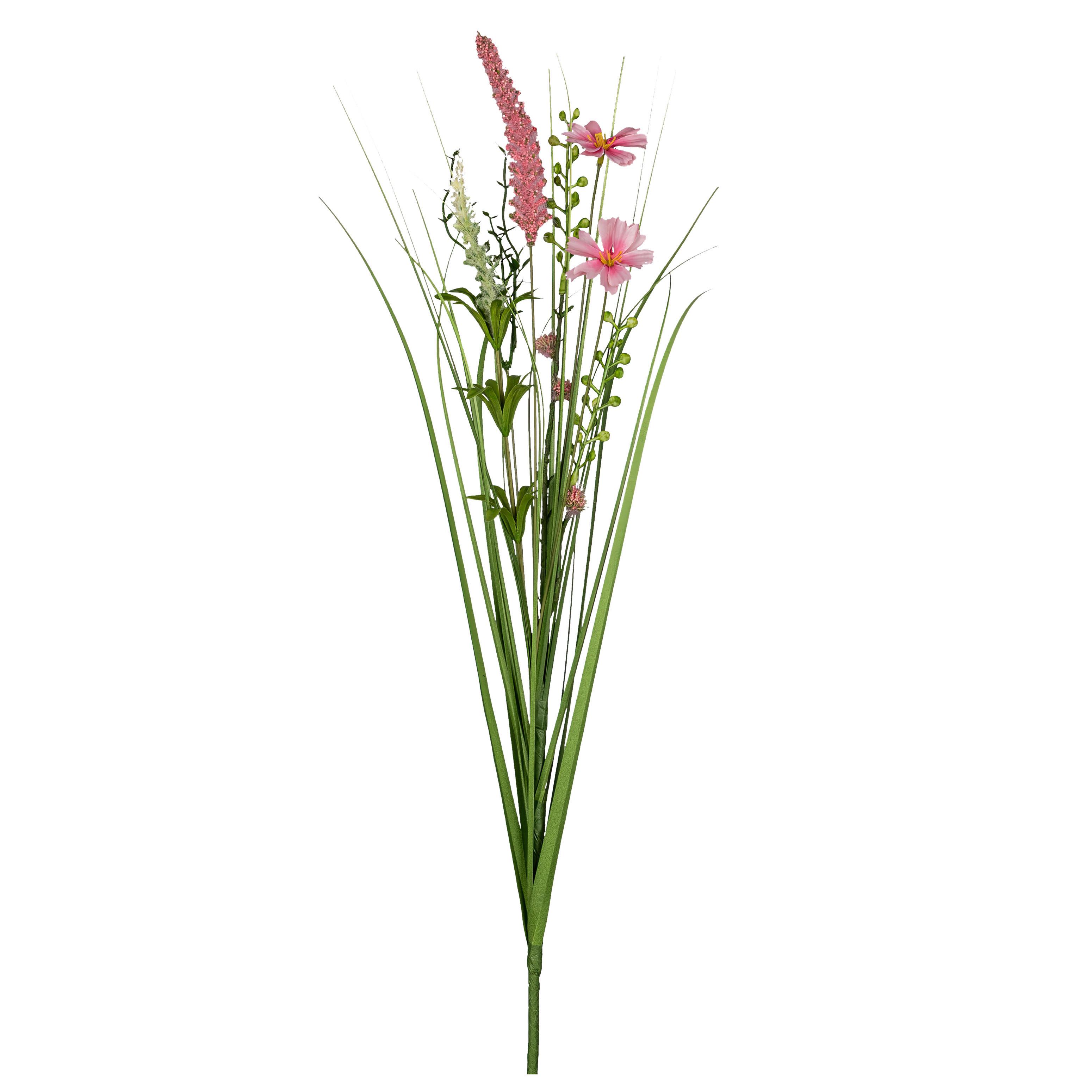 Kunstpflanze Grasbund mit Blüten I Rosa/Grün - Rosa/Grün, KONVENTIONELL, Kunststoff (69cm) - Mömax