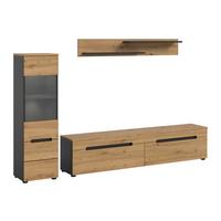 Dnevni Regal Canu, Siva, Barva Hrasta, Osvetlitev, 3-Delni - črna/hrast artisan, Design, umetna masa/leseni material (221/141/33cm) - Livetastic