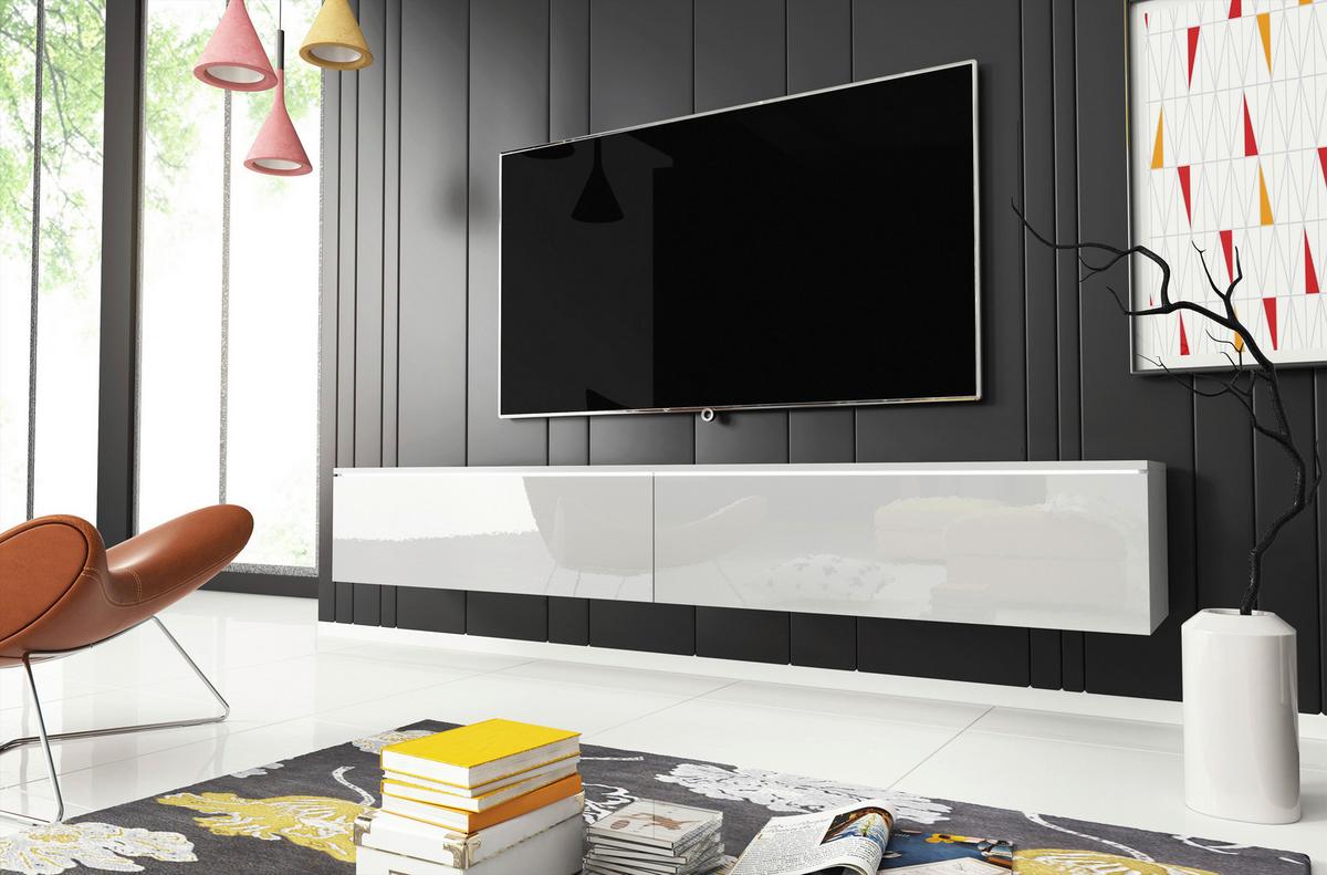 Lowboard ca. 180x30 cm mit LED Weiß Hochglanz - Weiß Hochglanz/Weiß, LIFESTYLE, Holzwerkstoff/Kunststoff (180/30/33cm) - P & B