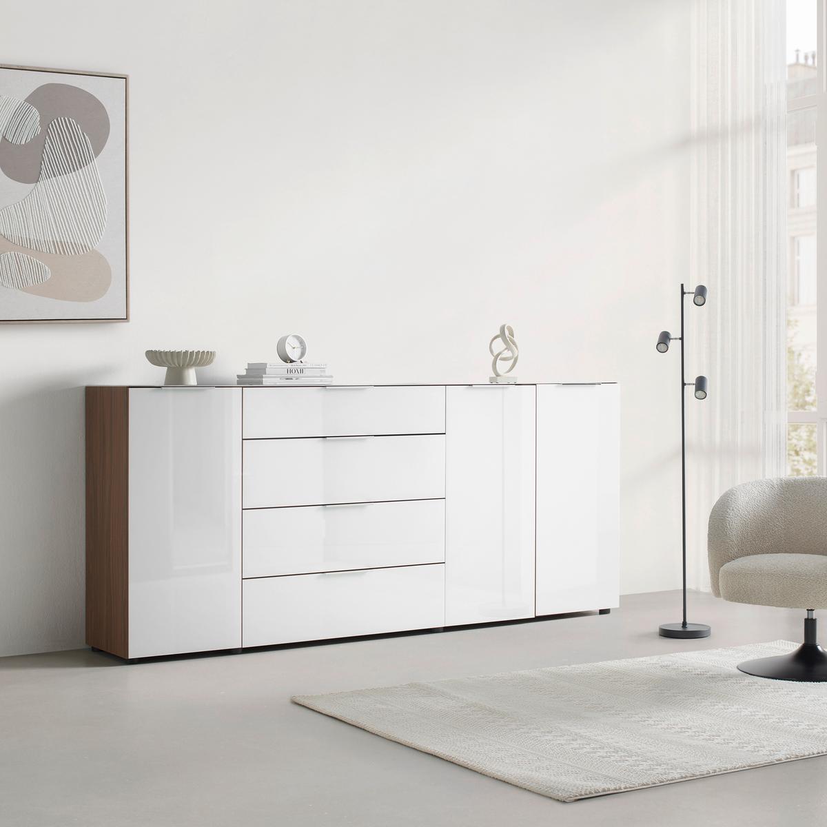Široka Komoda Siena, Bela, Barve Oreha - srebrne barve/črna, Moderno, kovina/umetna masa (226/99/40cm) - Mömax