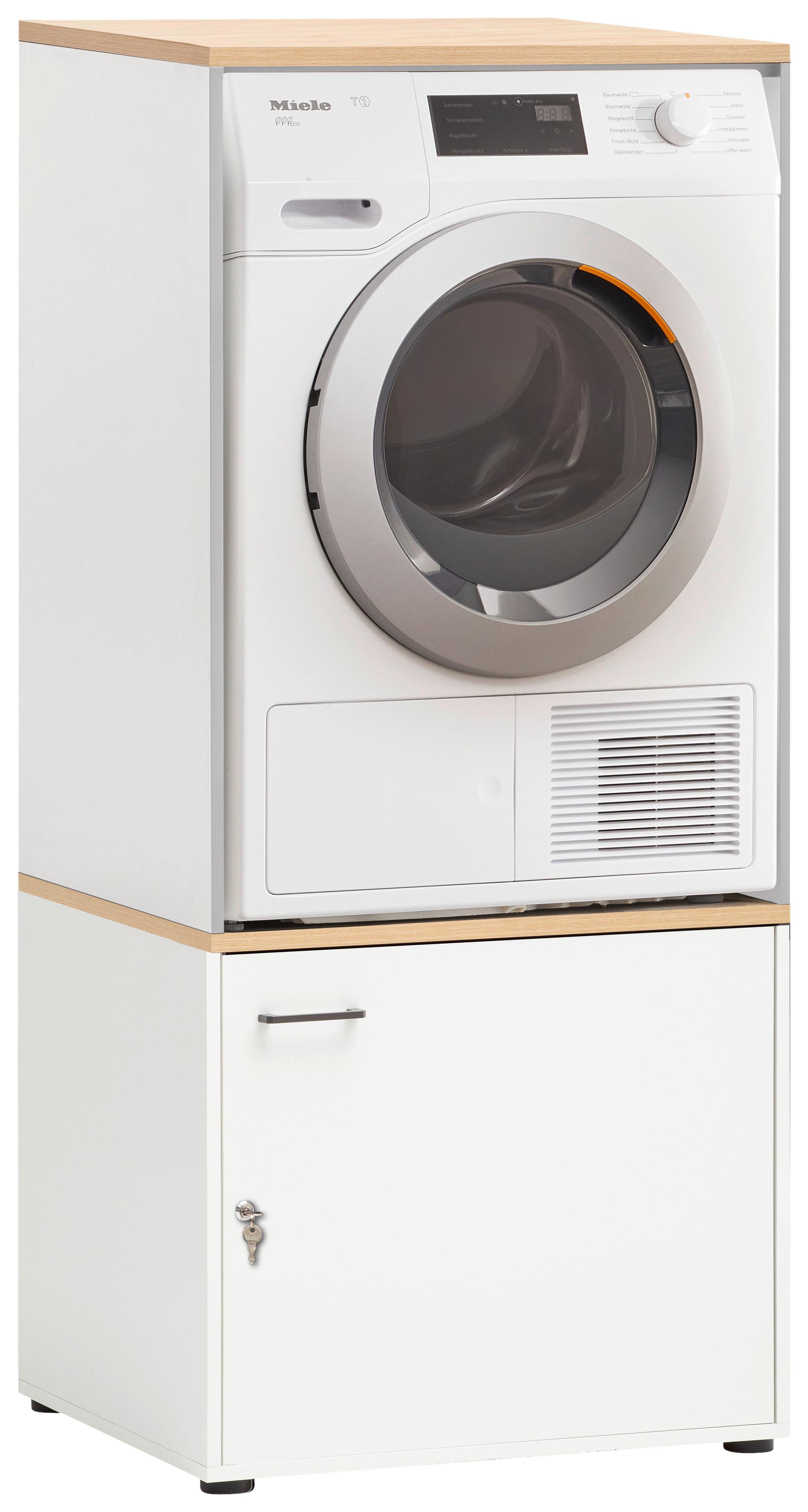 Waschmaschinenschrank-Set Solea Weiß - Chromfarben/Eichefarben, MODERN, Holzwerkstoff/Kunststoff (67,1/154,7/60cm) - MID.YOU
