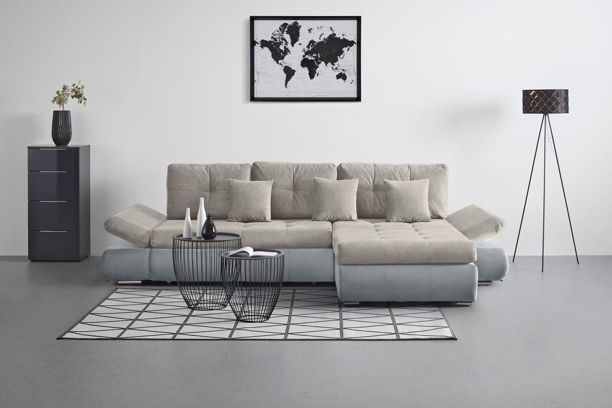 Wohnlandschaft Enrico Silberfarben - Chromfarben/Silberfarben, KONVENTIONELL, Kunststoff/Textil (303/88/185cm) - Mömax