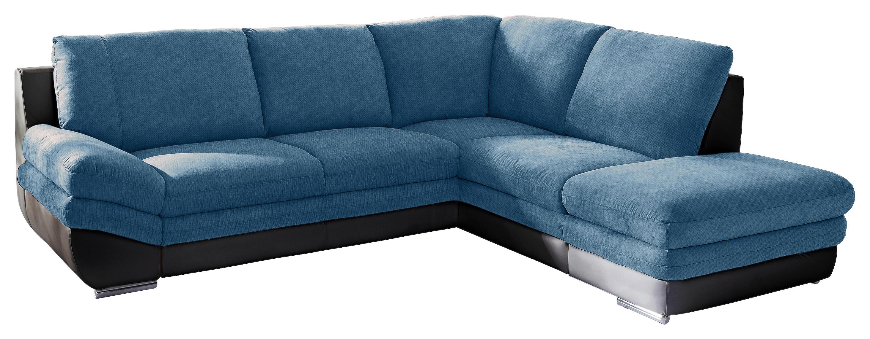 Wohnlandschaft in Blau/Schwarz ´NARDO´ - Blau/Chromfarben, MODERN, Textil/Metall (264/221cm) - MID.YOU