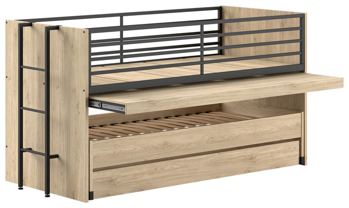 Hochbett Sam Eichefarben ca. 90x200 cm - Eichefarben, MODERN, Holzwerkstoff (90/200cm) - Vipack