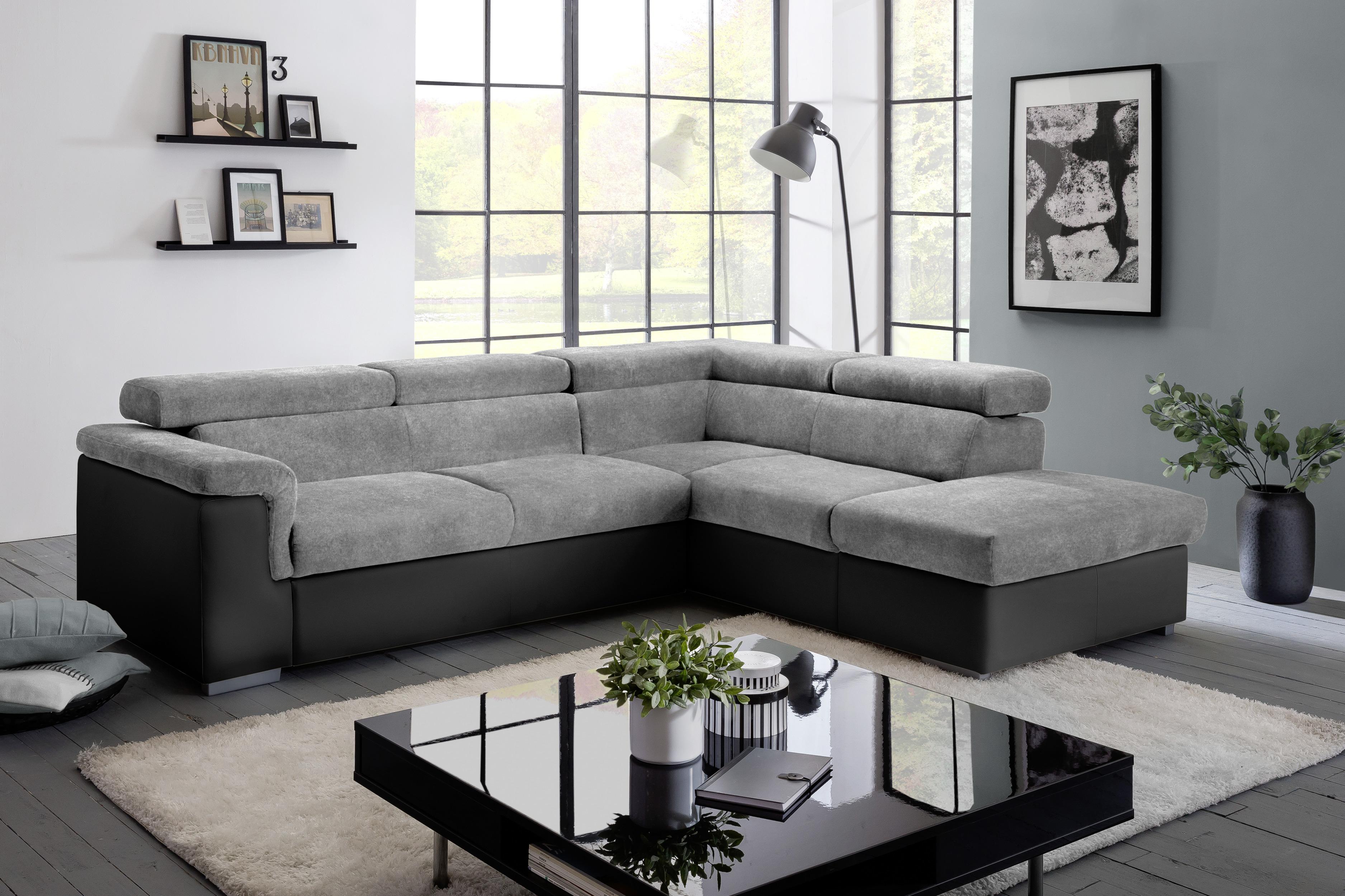 Wohnlandschaft Milla Grau/Schwarz ca. 252x217 cm - Schwarz/Grau, Basics, Holz/Textil (252/217cm) - MID.YOU