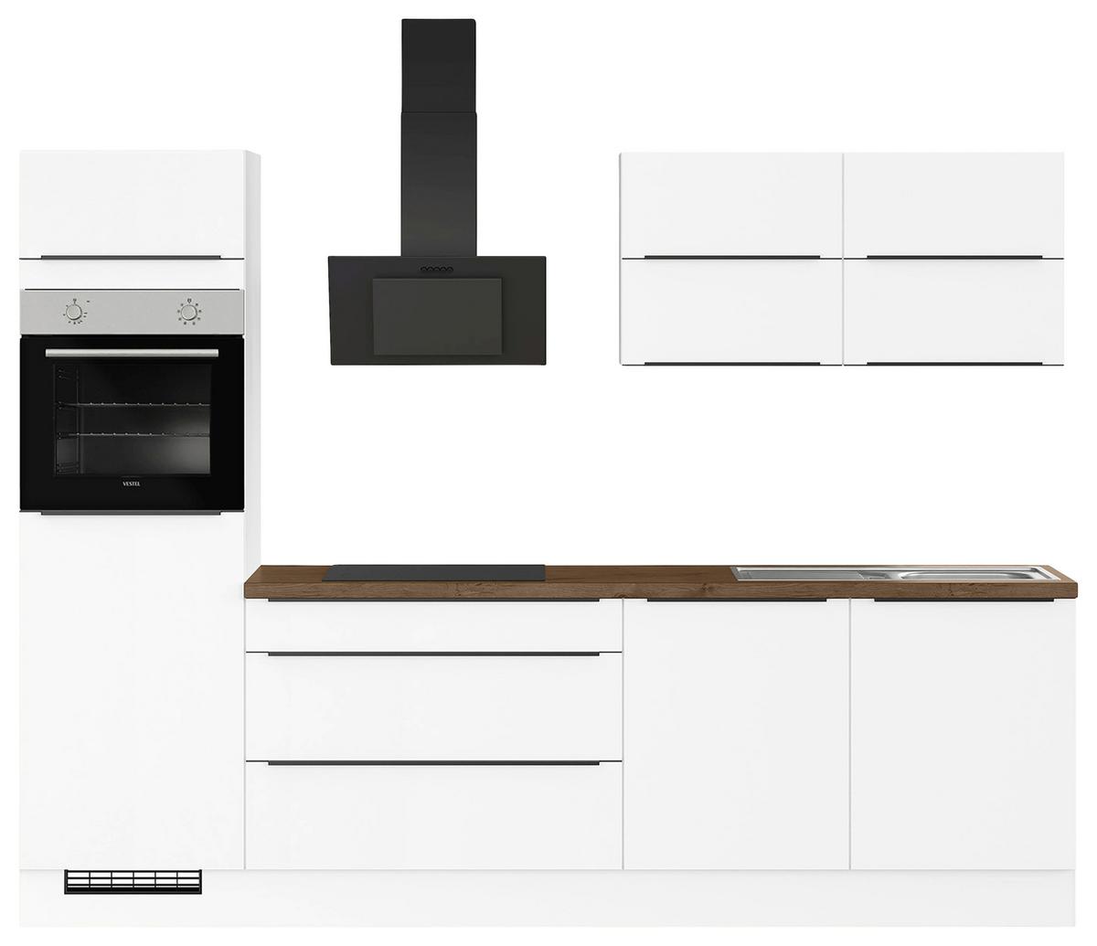 Küchenblock IBZ ohne Geräte ca. 280 cm Weiß - Eiche dunkel/Schwarz, Design, Holzwerkstoff/Metall (280cm) - Impuls