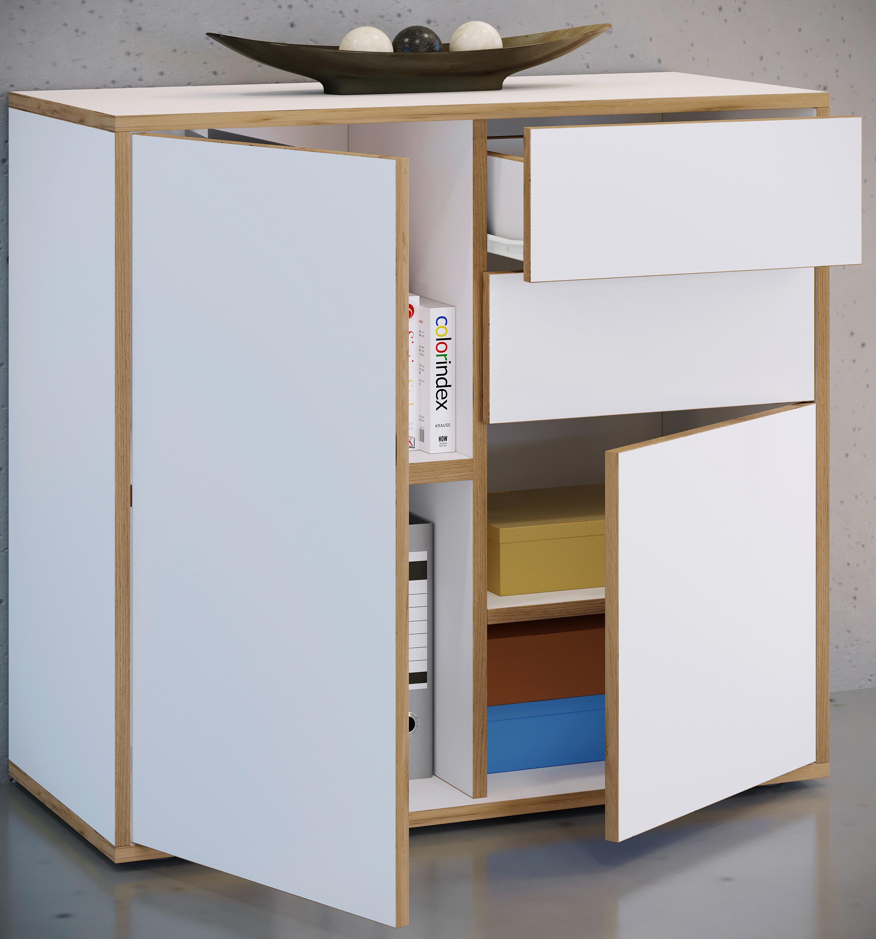 KOMMODE SALIA B80 - Honigeiche/Weiss, Design, Holzwerkstoff/Kunststoff (79/74/33cm) - MID.YOU