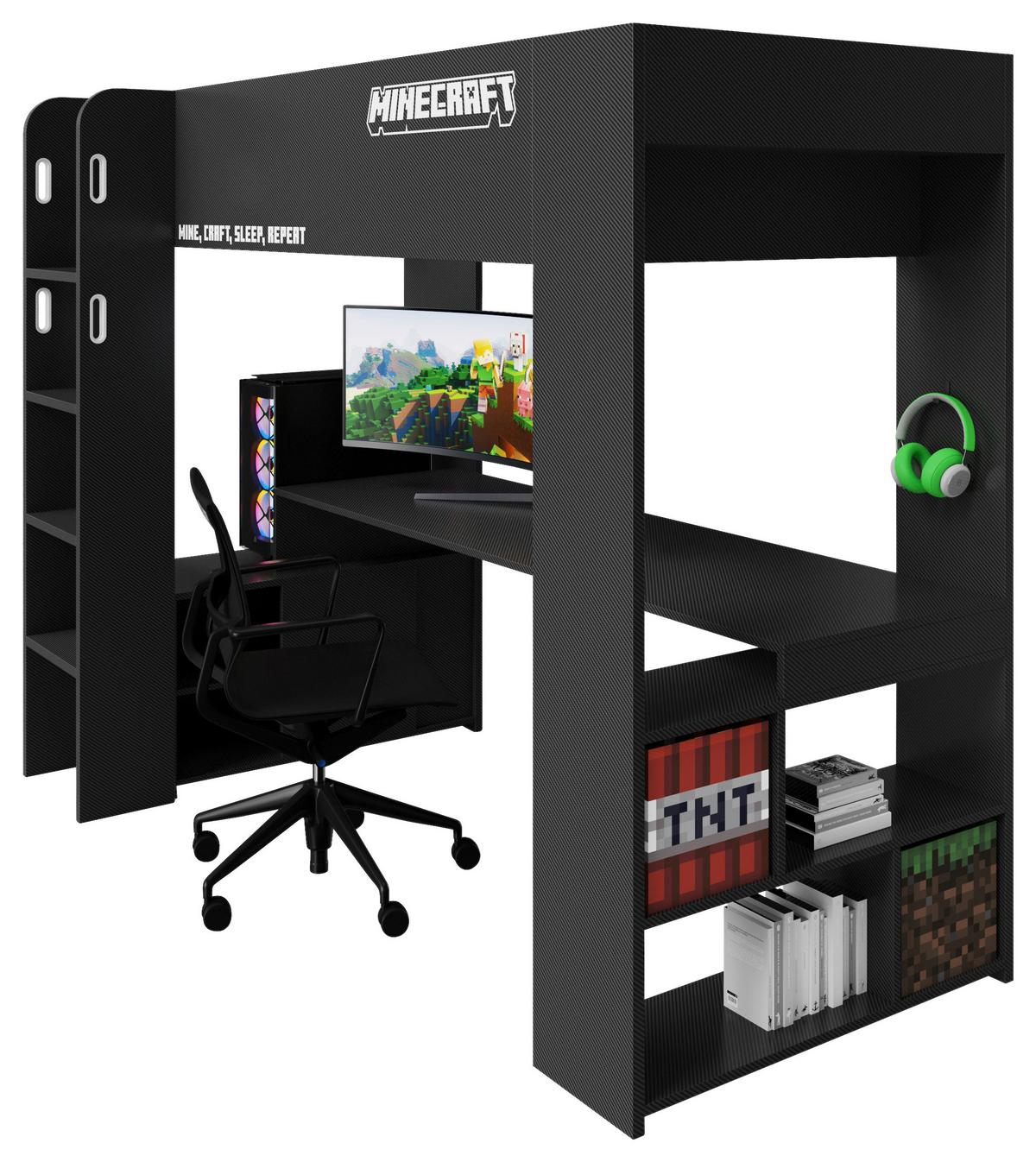 Hochbett Minecraft ca. 90x200 cm Schwarz - Schwarz, MODERN, Holz/Holzwerkstoff (90/200cm) - Minecraft