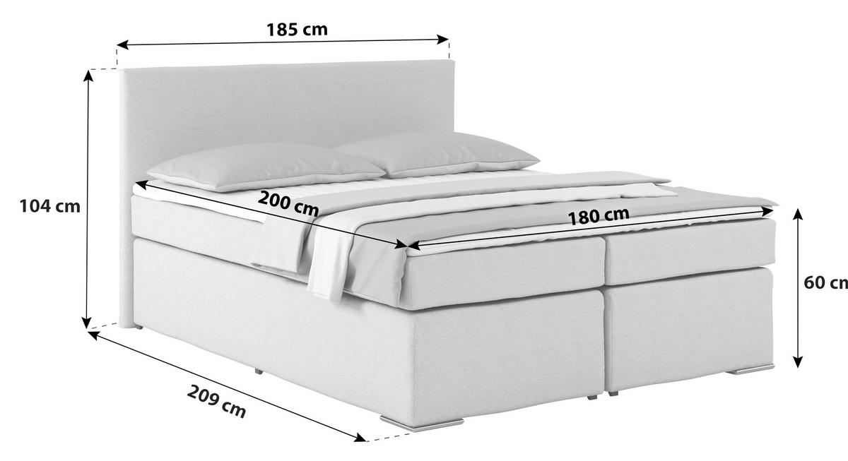 ŁÓŻKO BOXSPRING NERO -PH- - czarny/kolor chromowy, Konventionell, metal/tkanina (180/200cm)