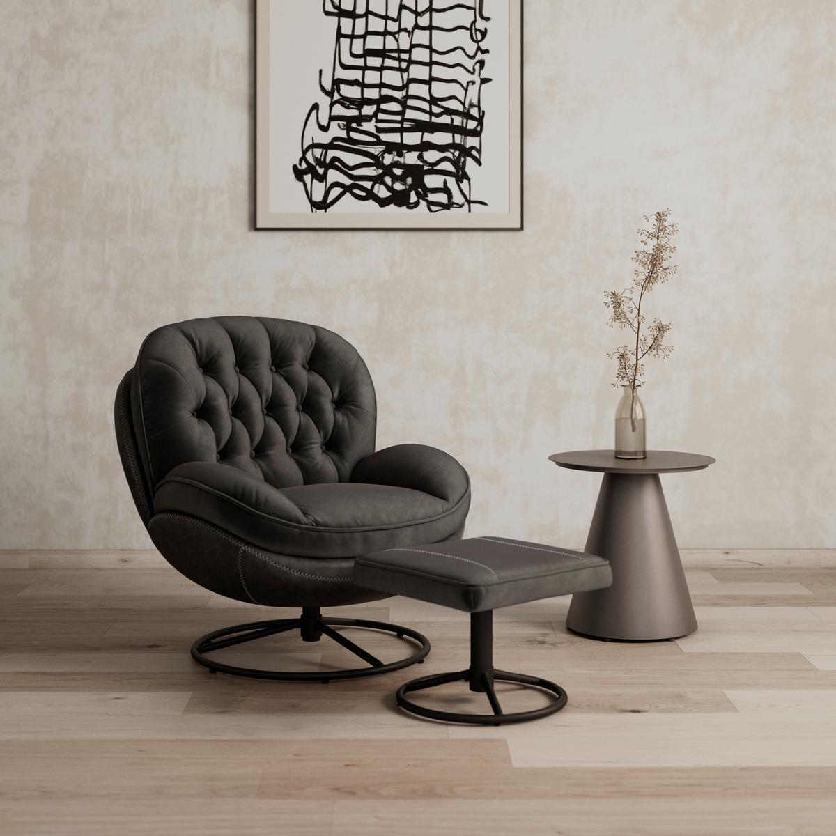 Relax Fotel Lábtartóval Essy - sötétszürke, Modern, textil/fém (83/84,5/86cm) - Bessagi Home