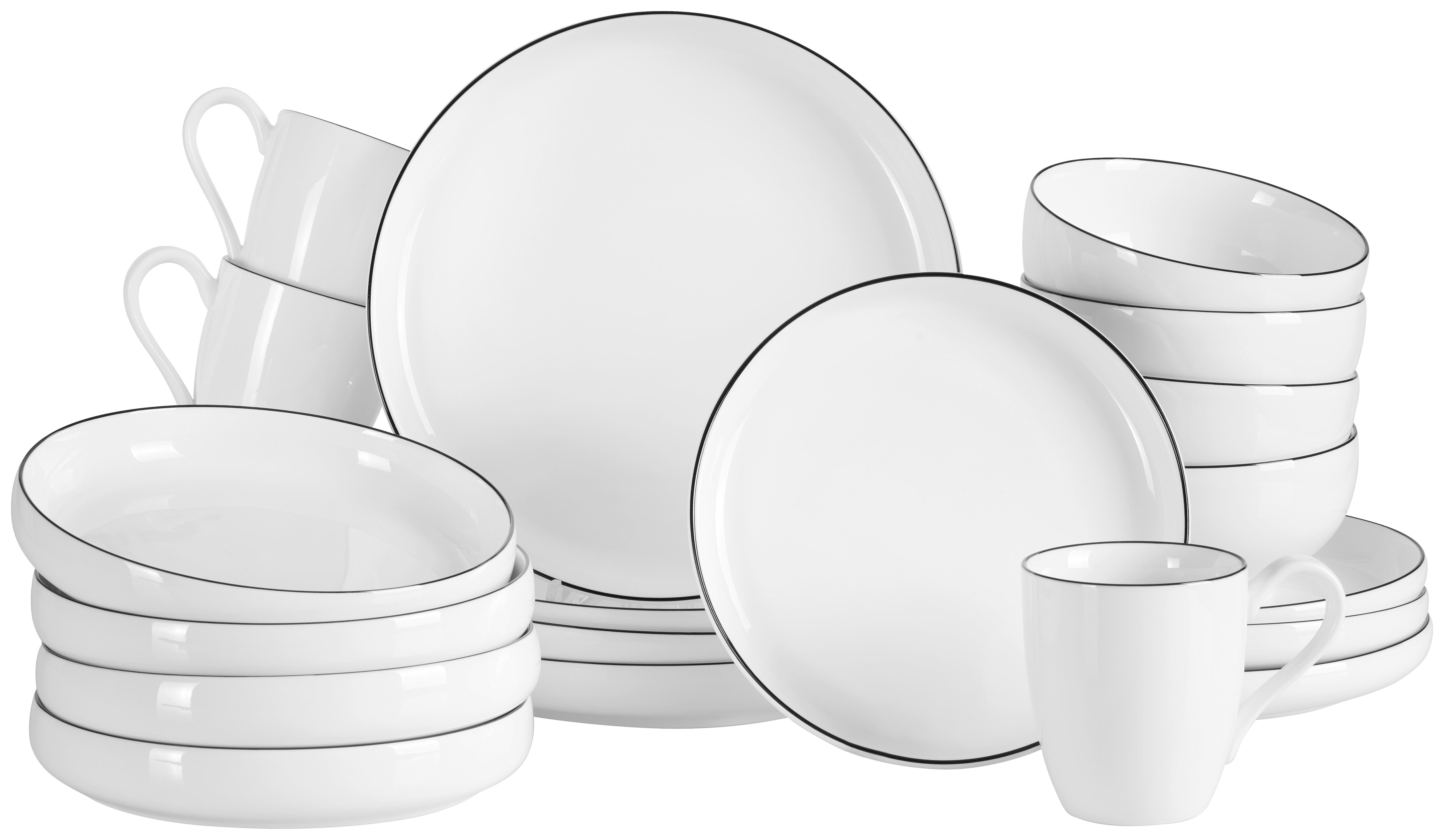 SERWIS OBIADOWO-ŚNIADANIOWY OSLO - czarny/biały, Design, ceramika - Novel