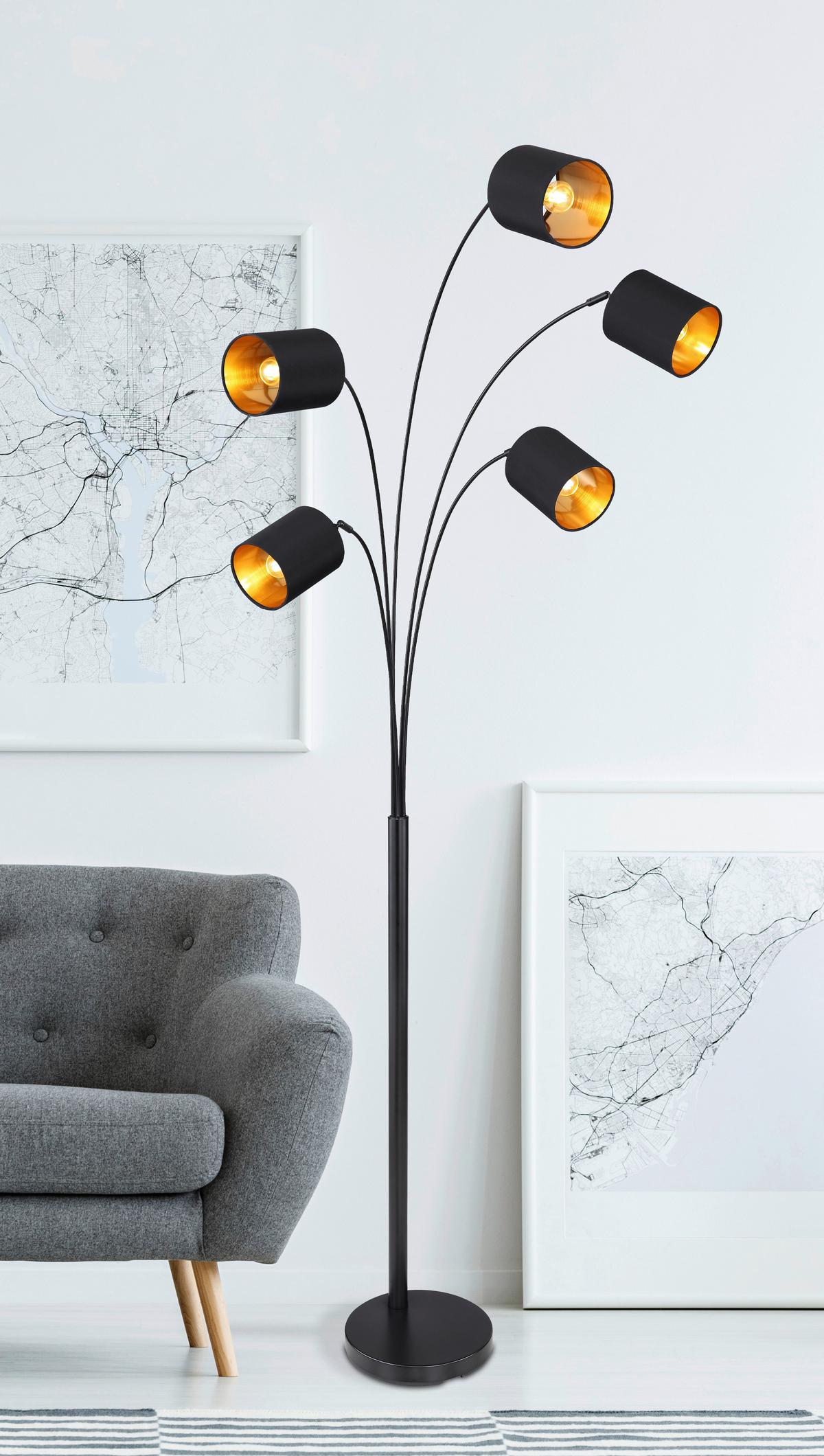 Stoječa Svetilka Ida - zlate barve/črna, Design, kovina/umetna masa (74/70/204cm) - Globo
